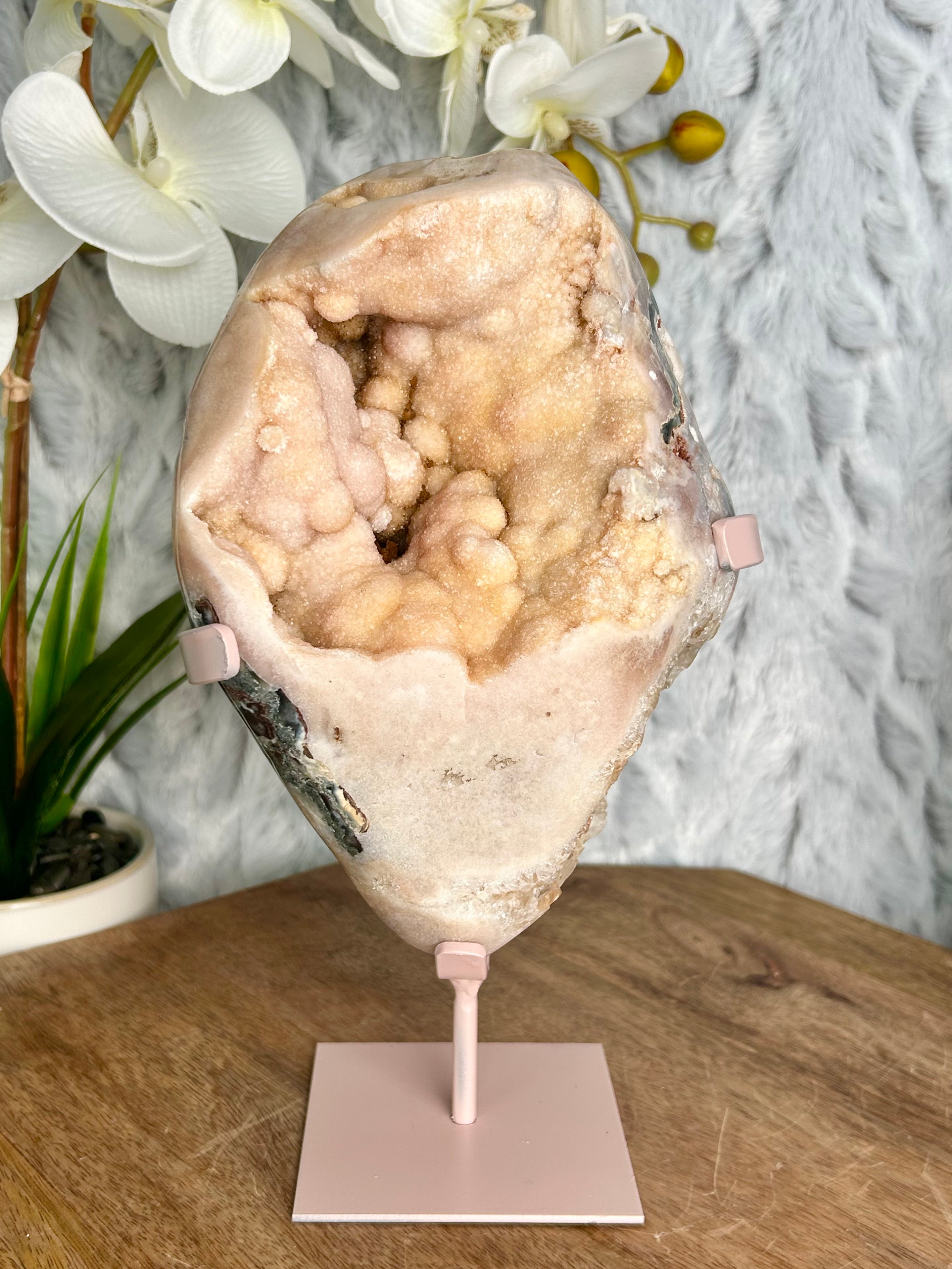 Large Pink Amethyst Freeform on stand