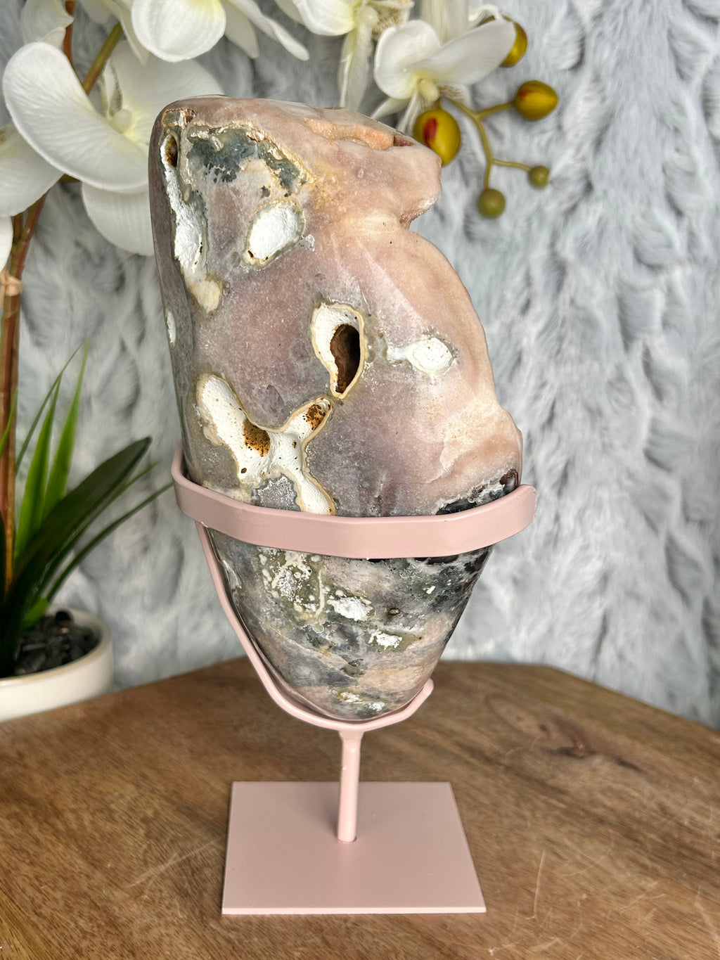 Large Pink Amethyst Freeform on stand