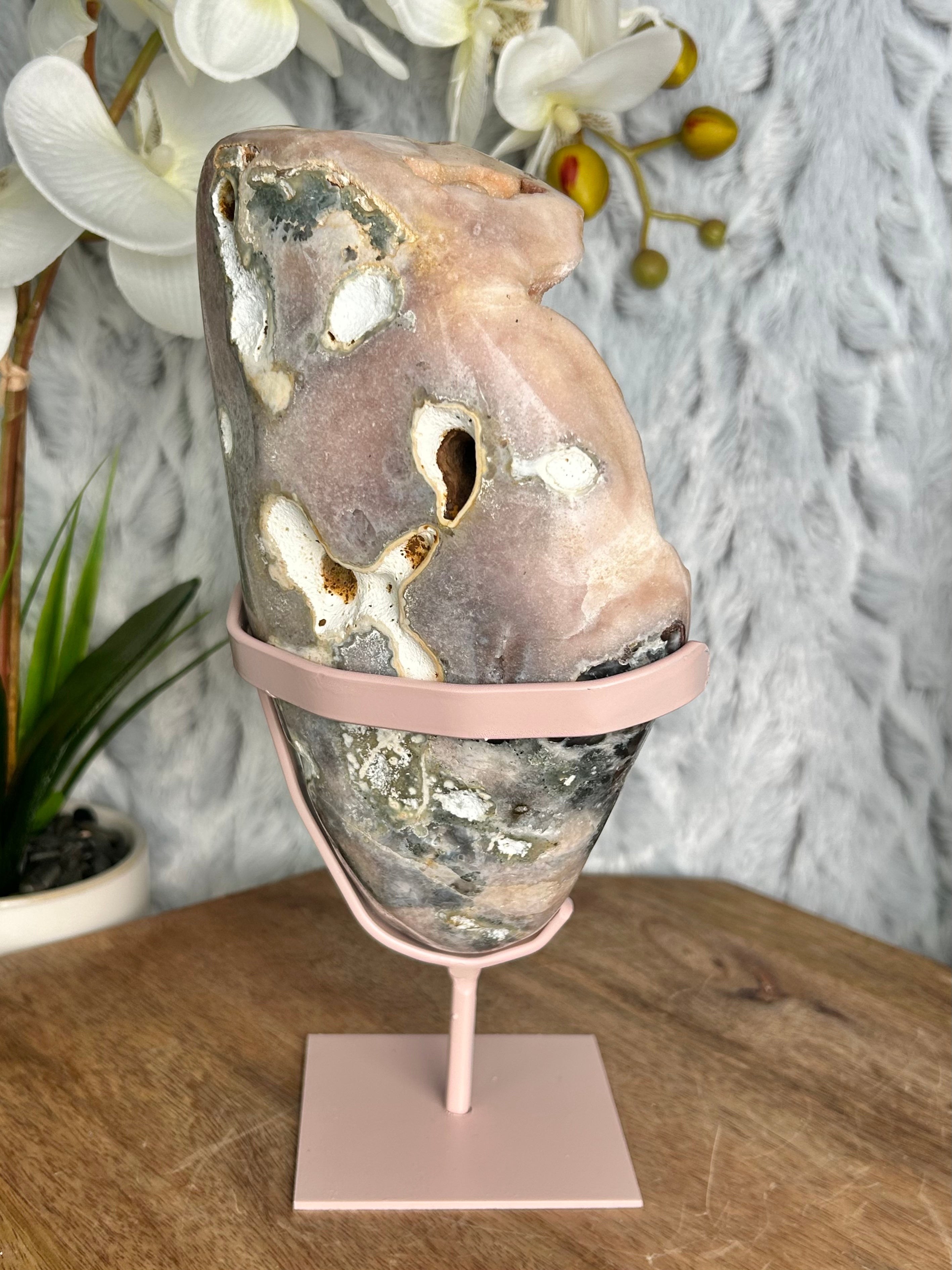 Large Pink Amethyst Freeform on stand