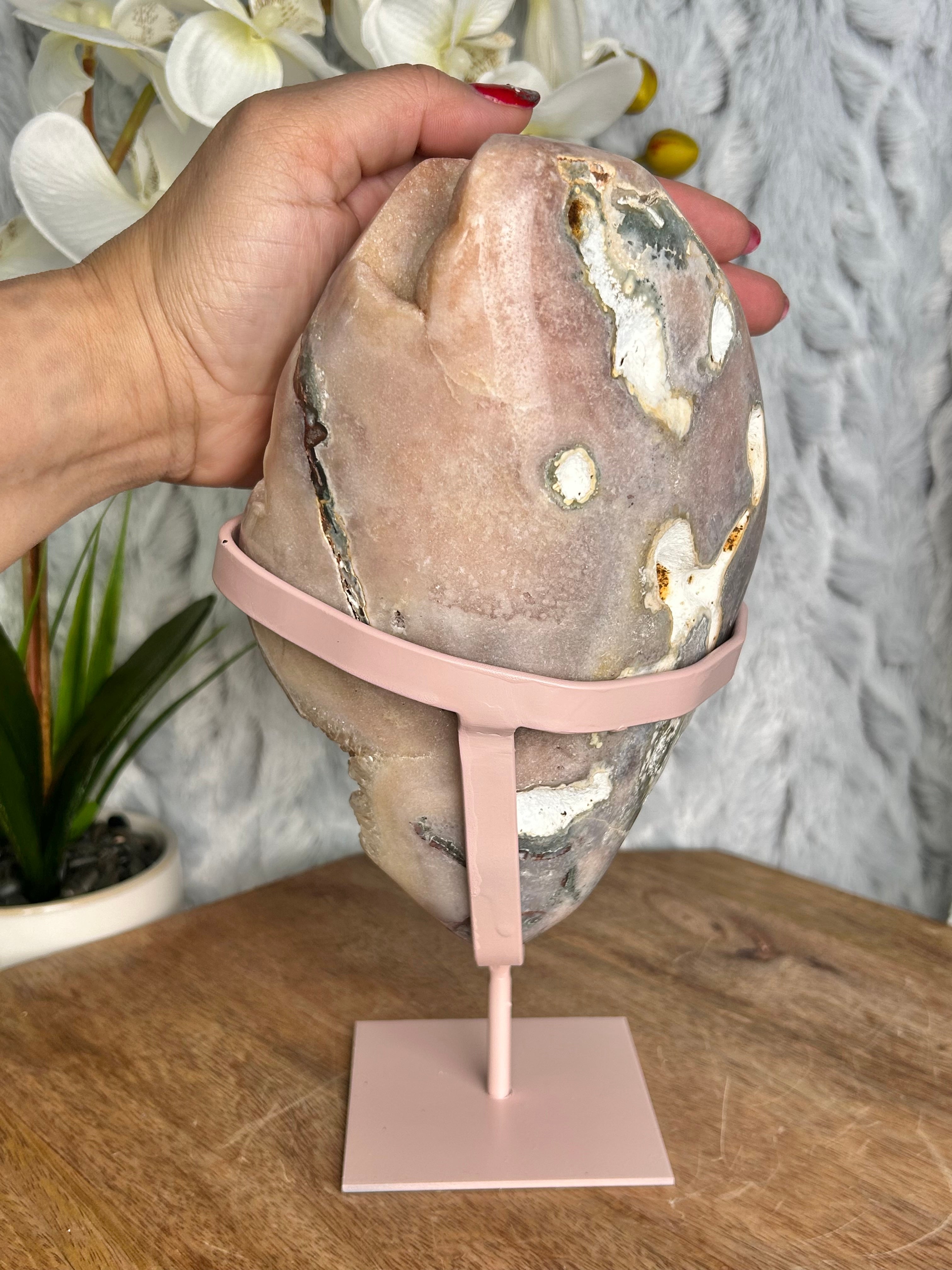 Large Pink Amethyst Freeform on stand