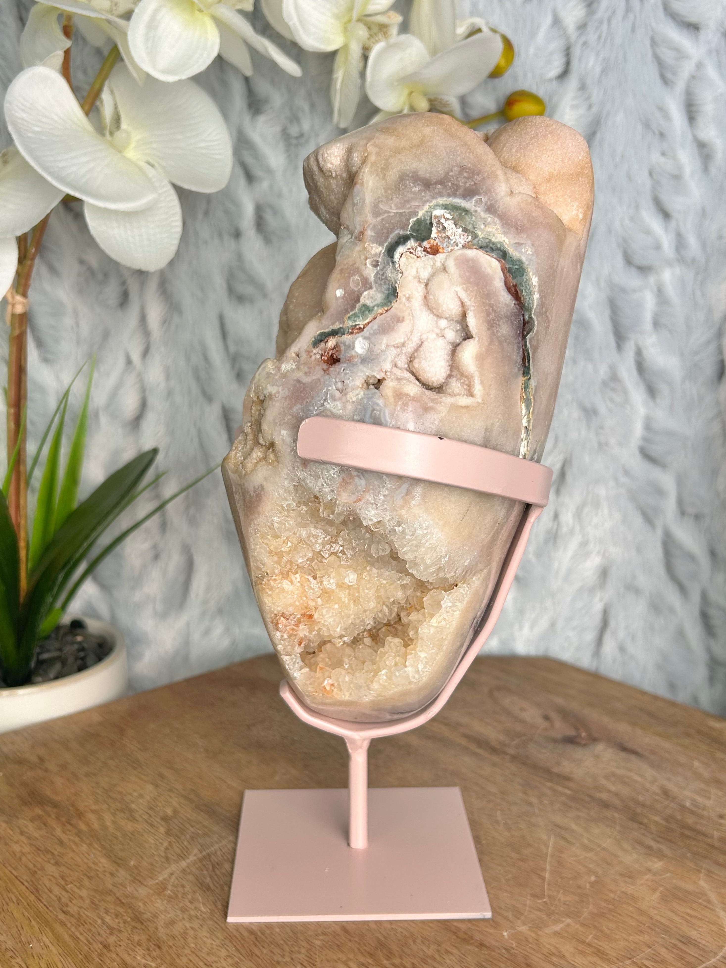 Large Pink Amethyst Freeform on stand