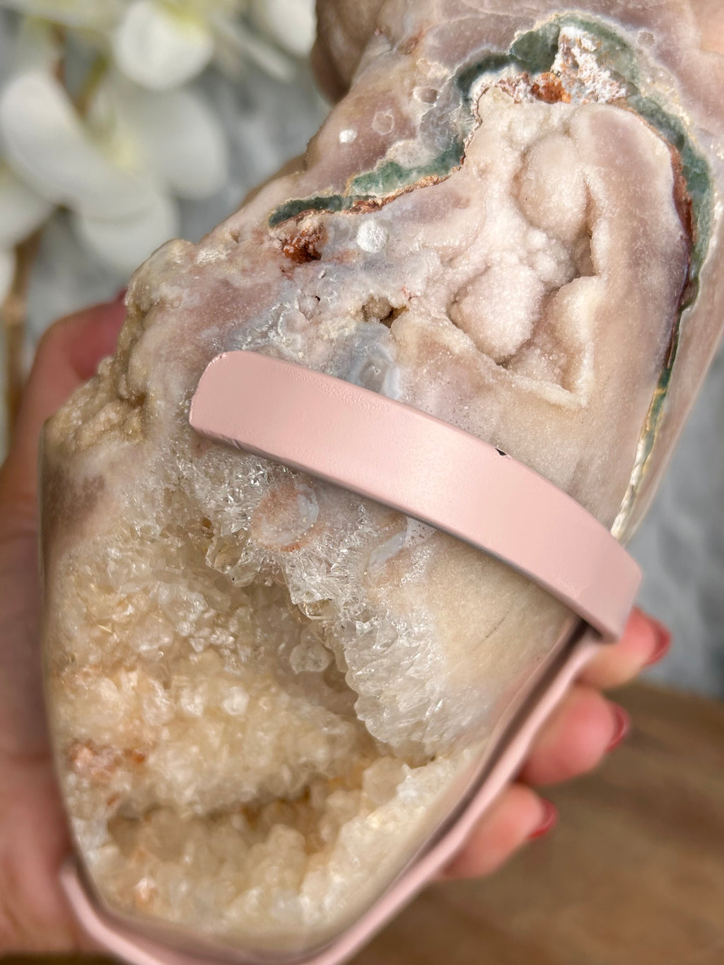 Large Pink Amethyst Freeform on stand