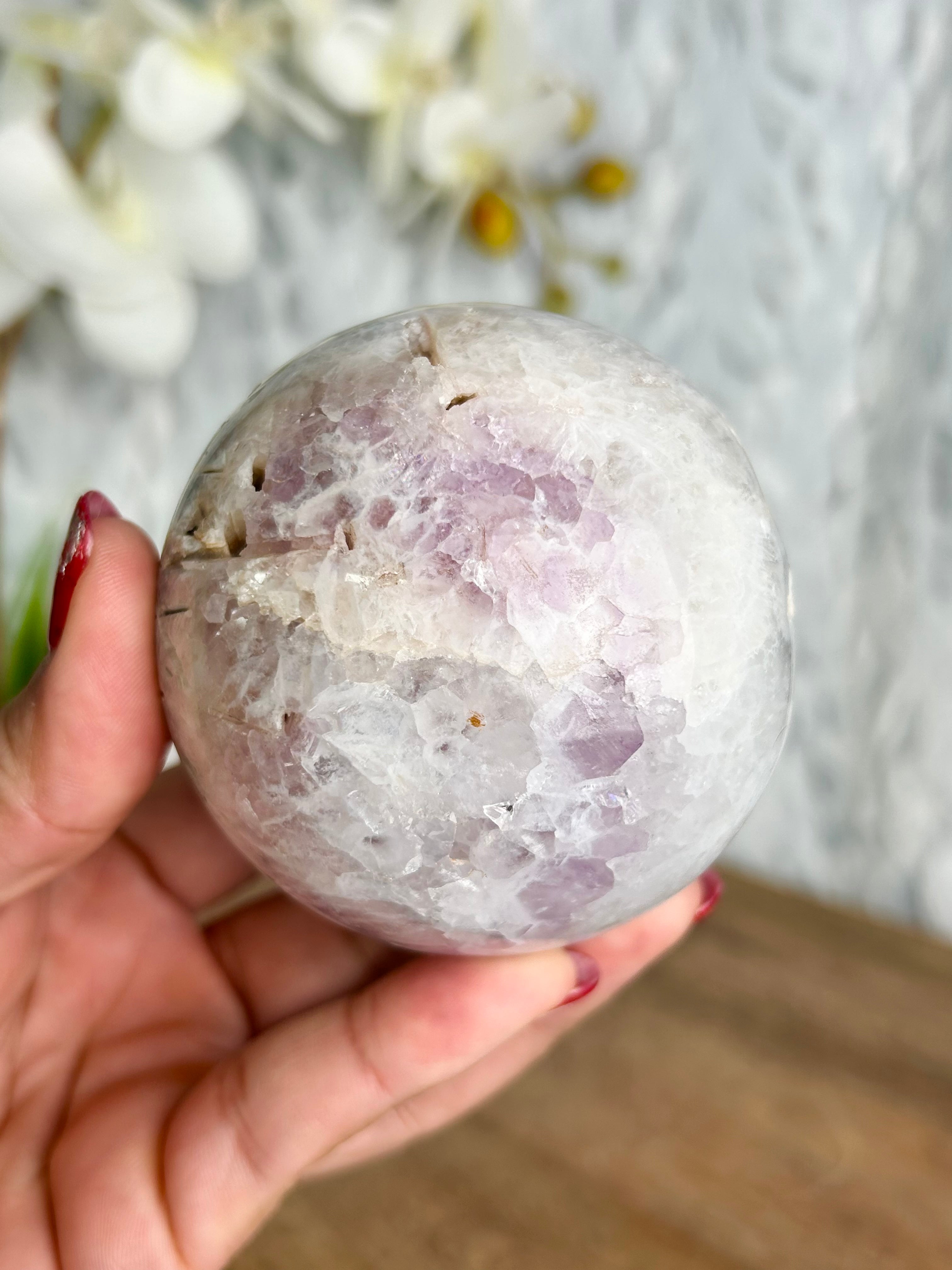 Rare Rutilated Pink Amethyst Sphere