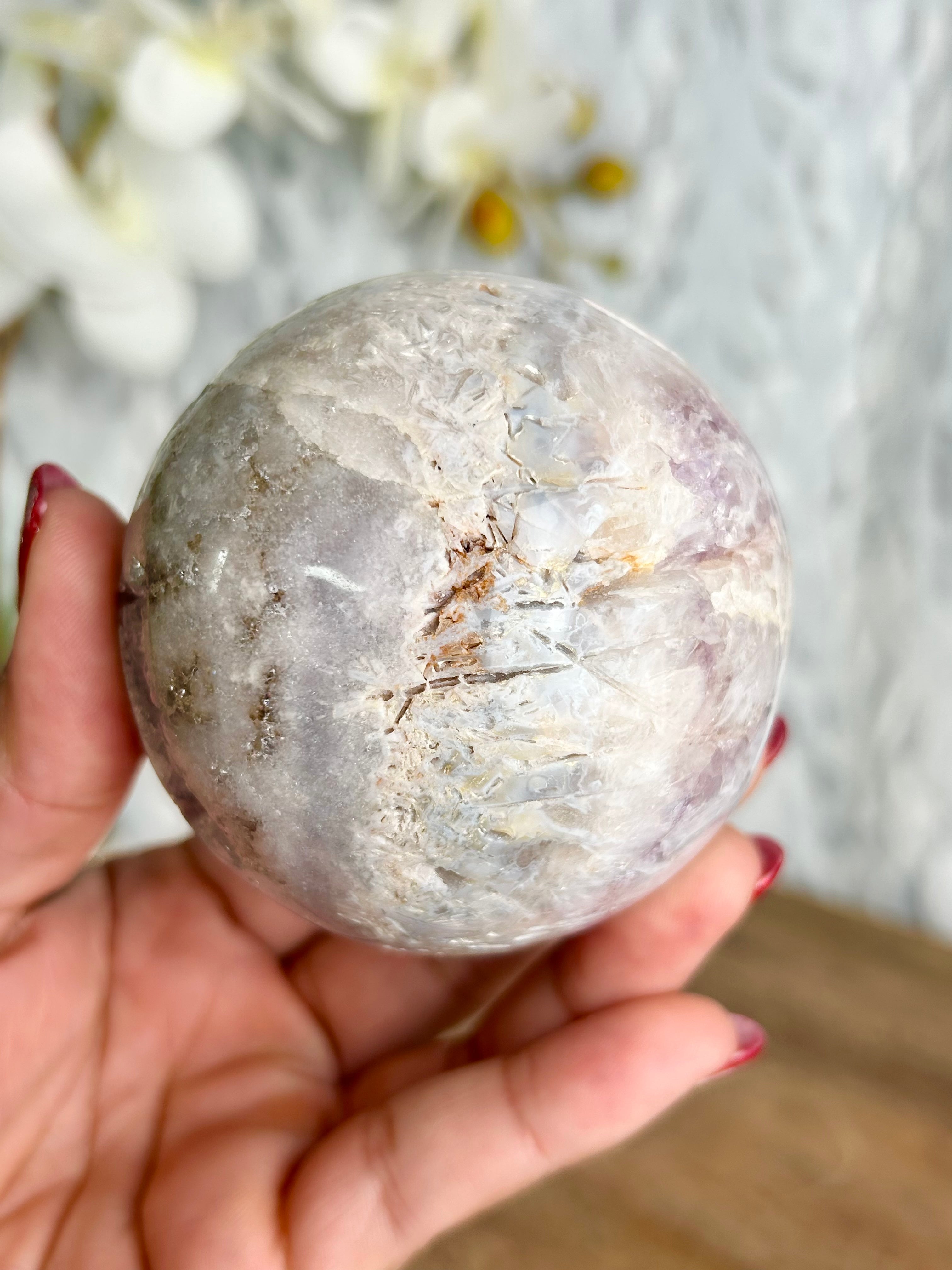 Rare Rutilated Pink Amethyst Sphere