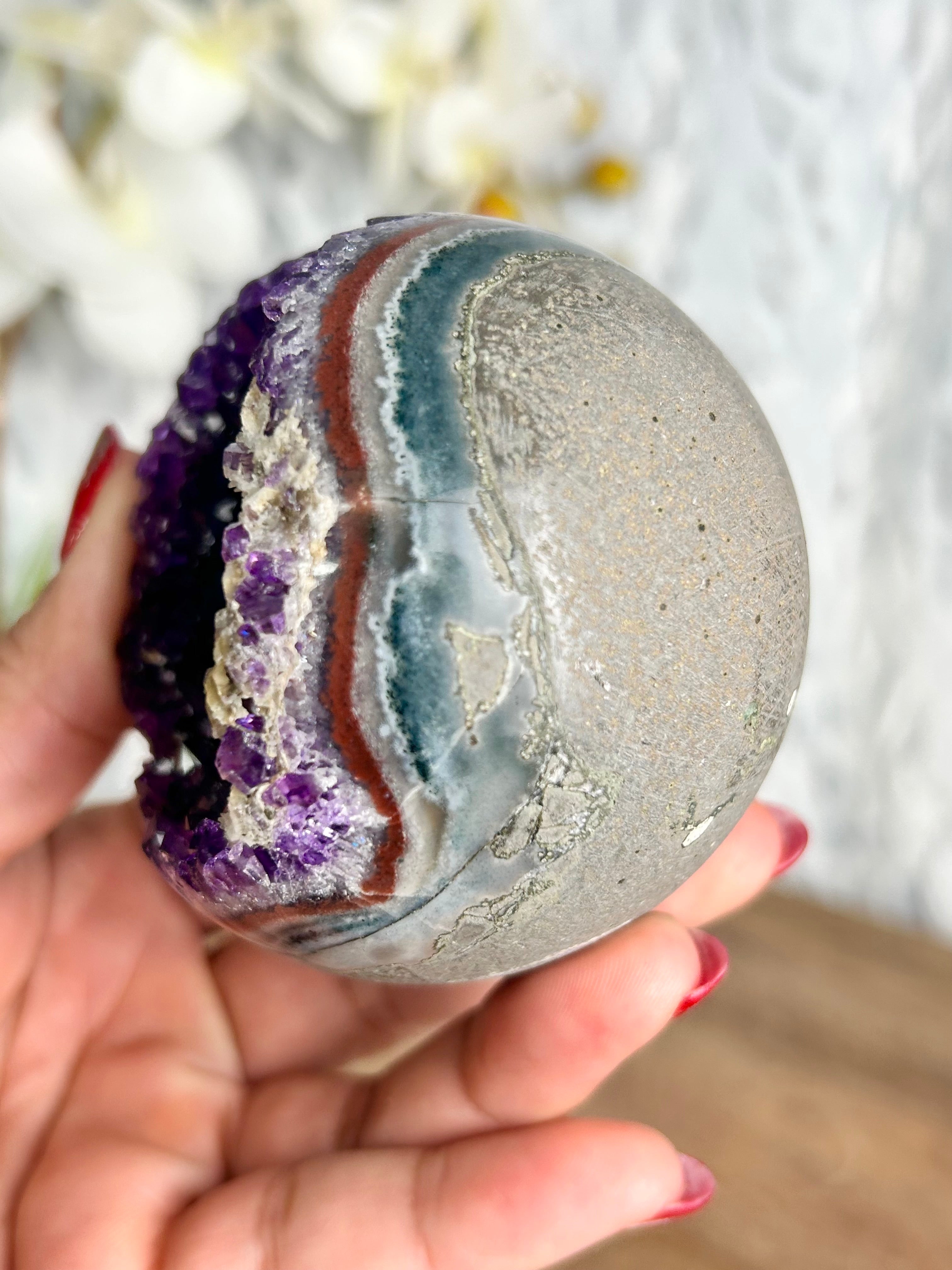 Uruguayan Amethyst Sphere with Calcite