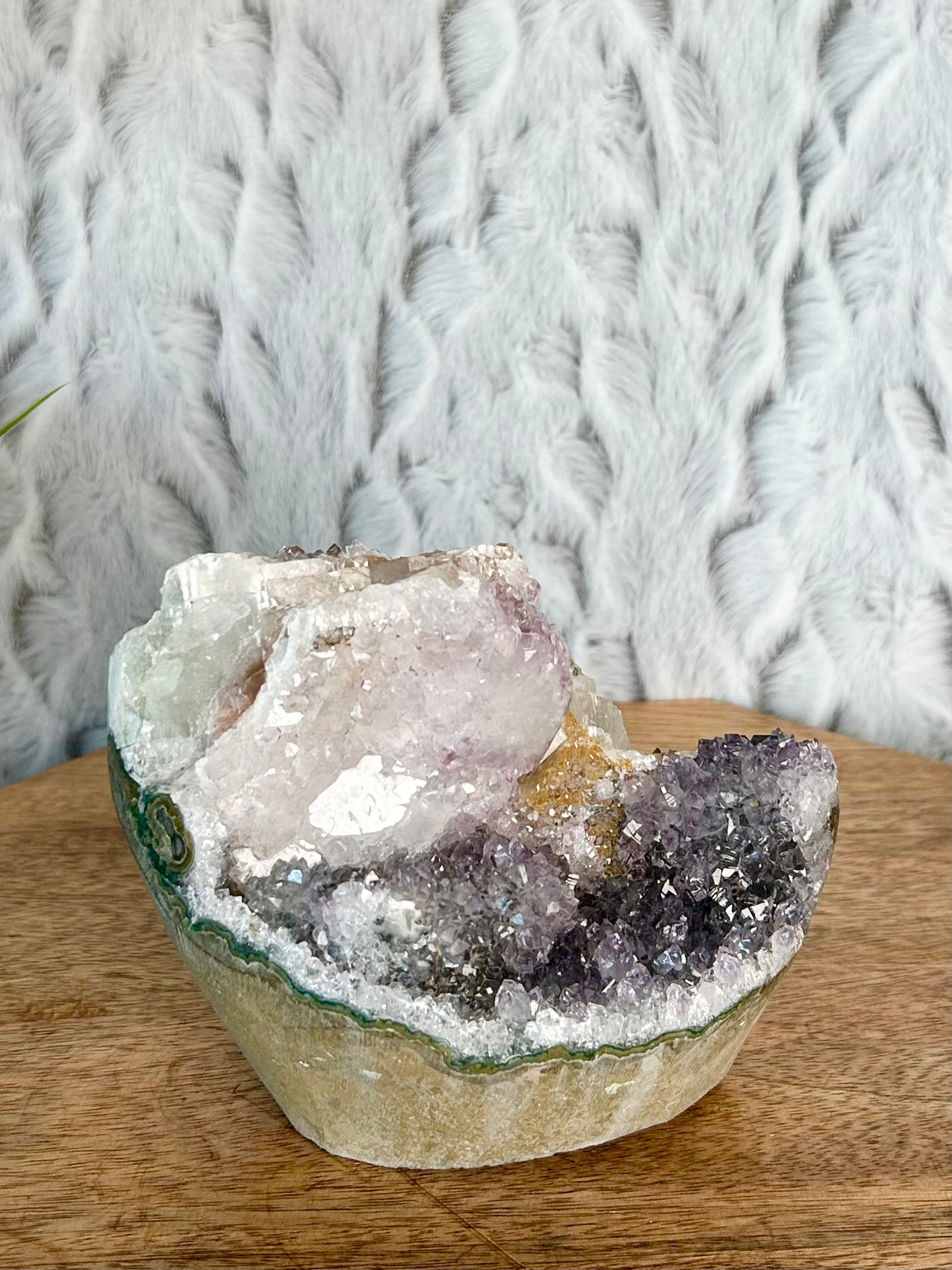 Rainbow Amethyst Cut Base with Large Blade Calcite