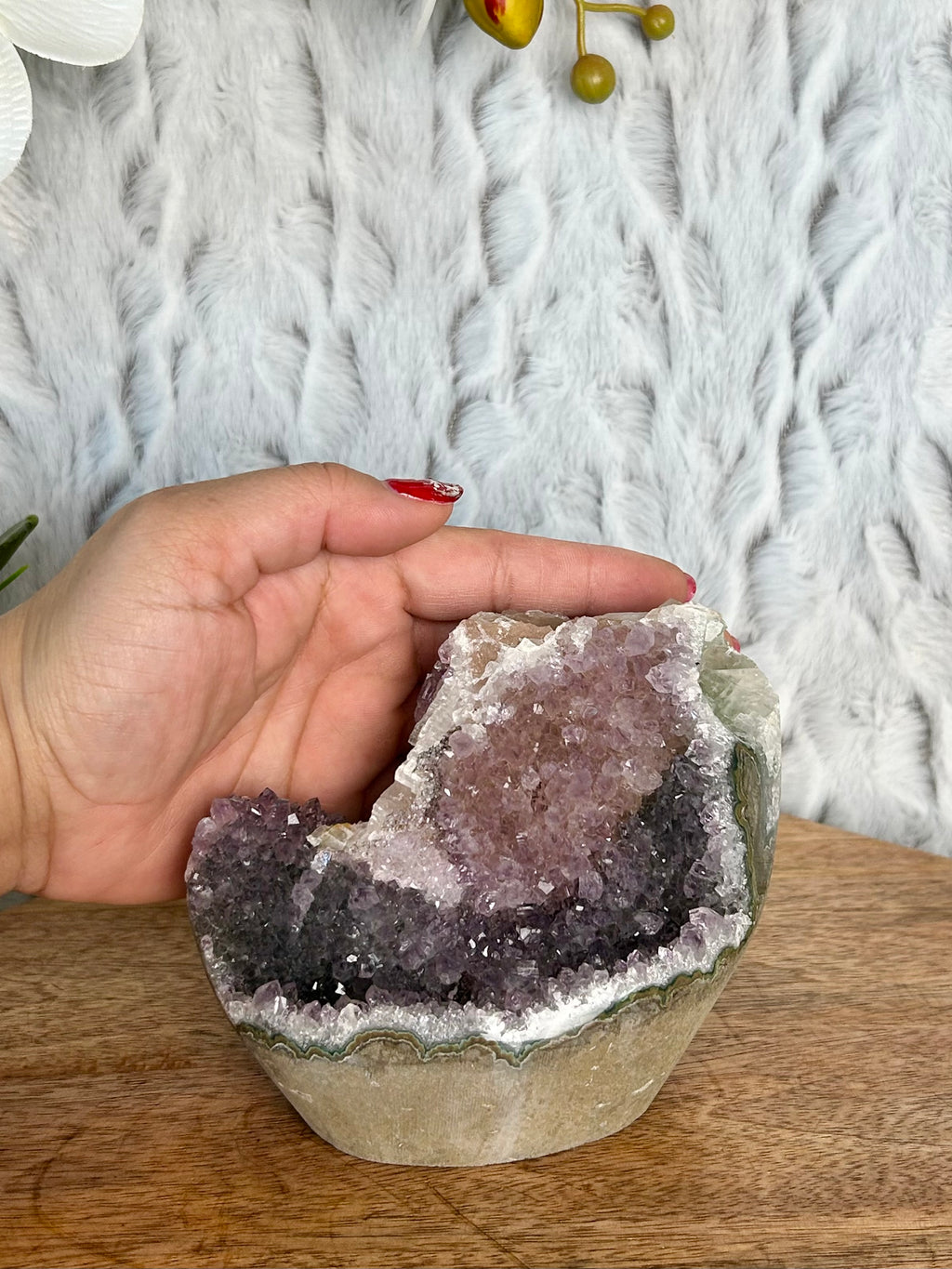 Rainbow Amethyst Cut Base with Large Blade Calcite