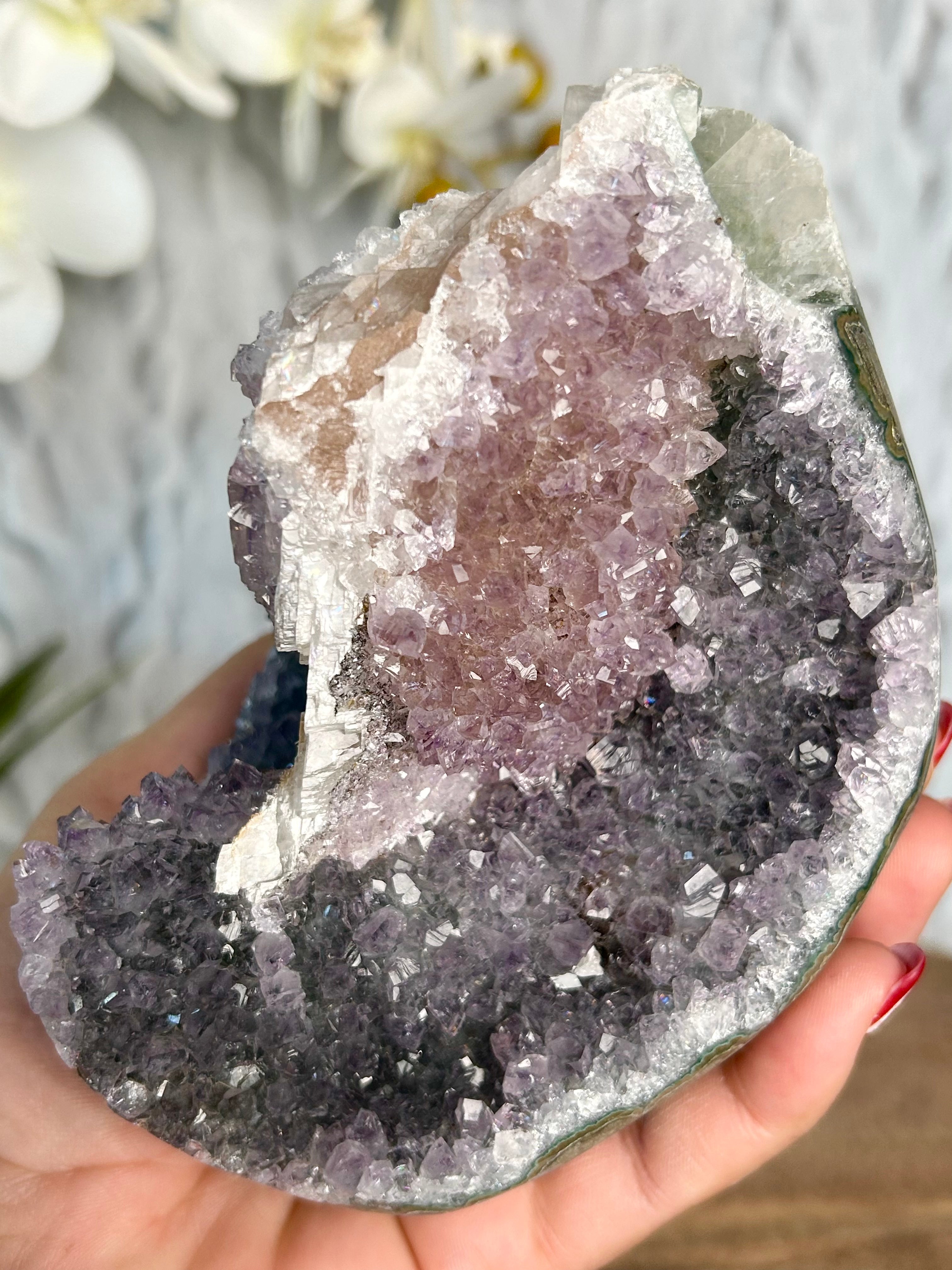 Rainbow Amethyst Cut Base with Large Blade Calcite