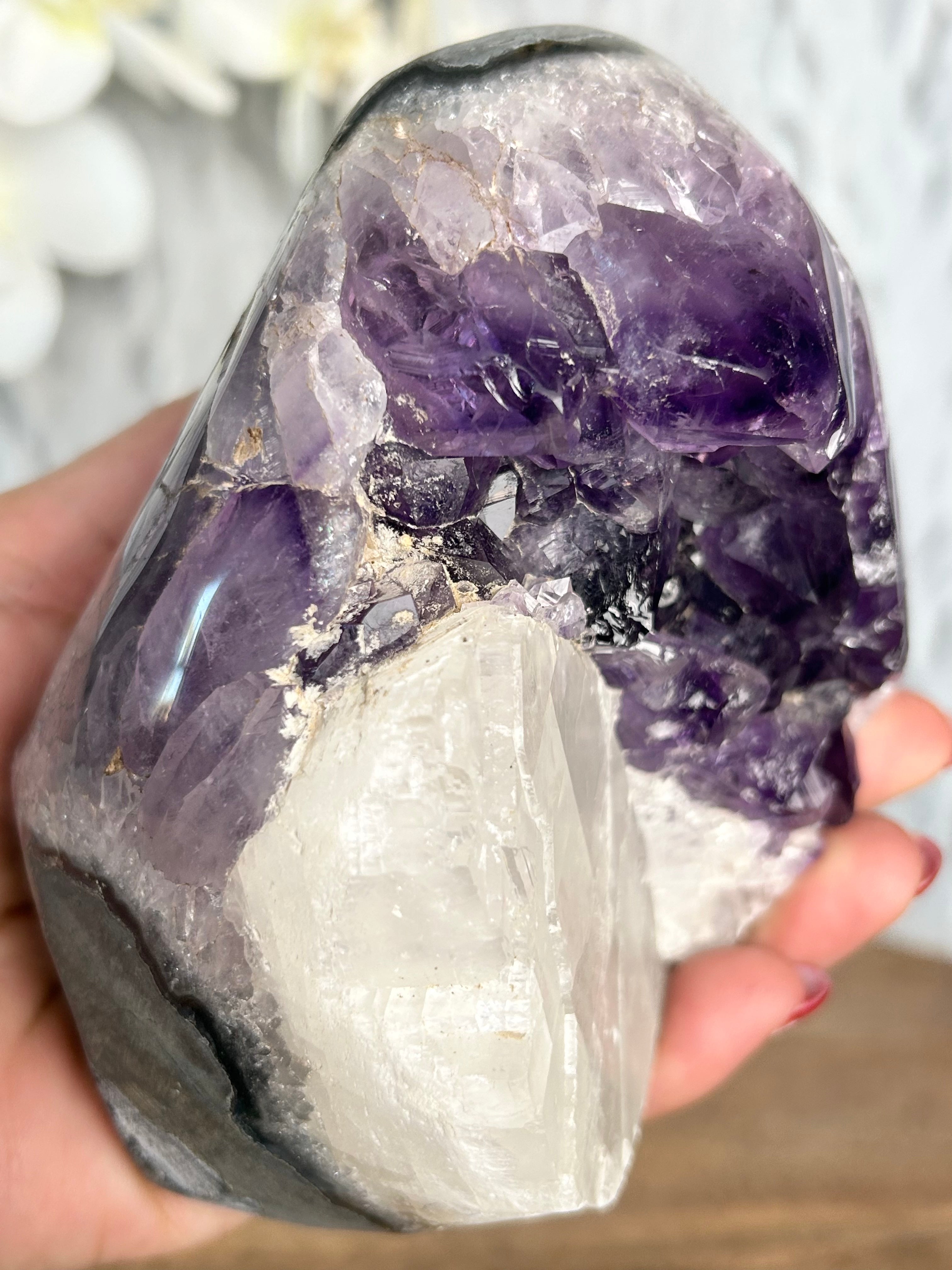 Amethyst Cut Base with Large Calcite