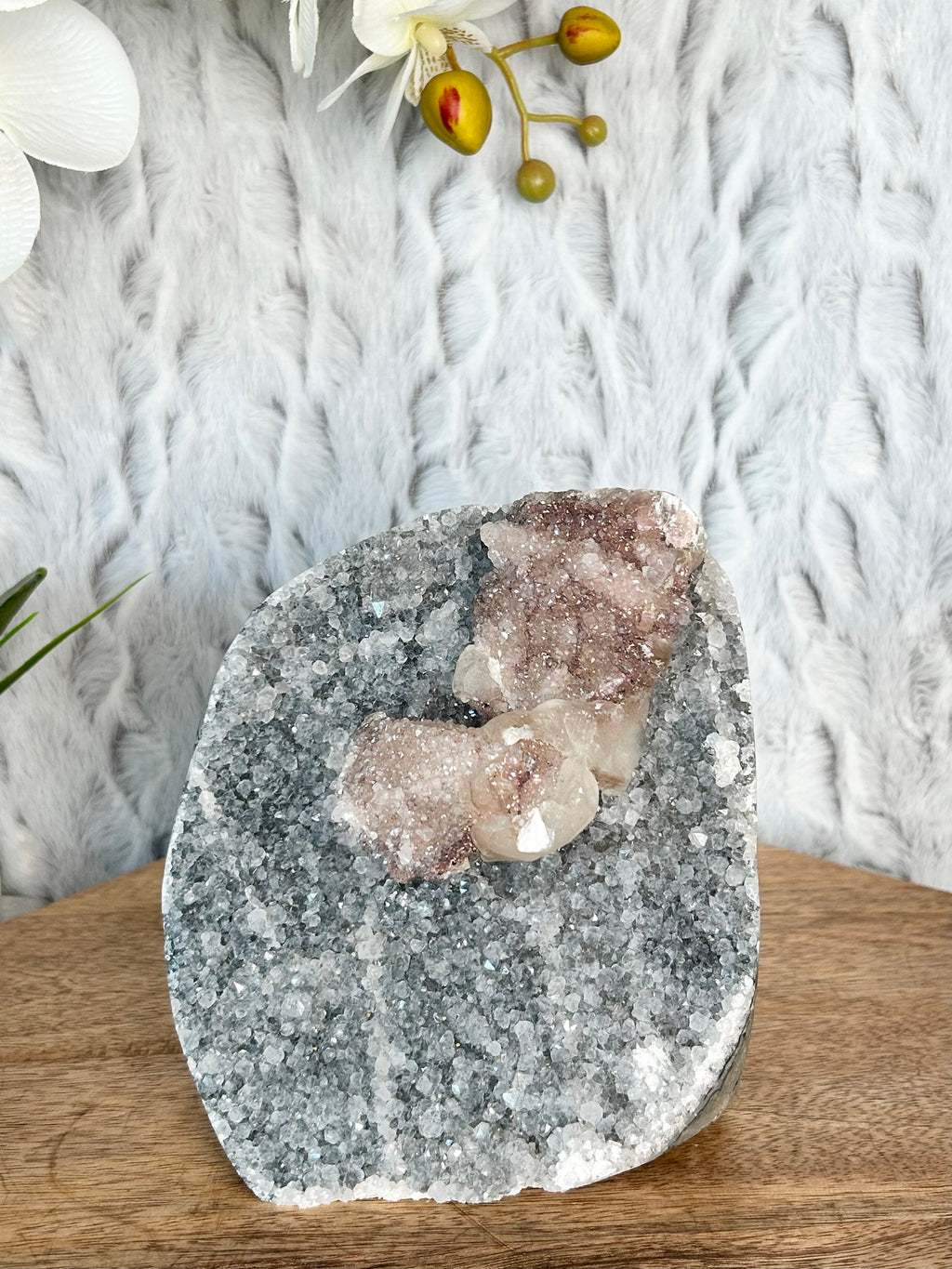 Large Rainbow Amethyst Cut Base with Calcite