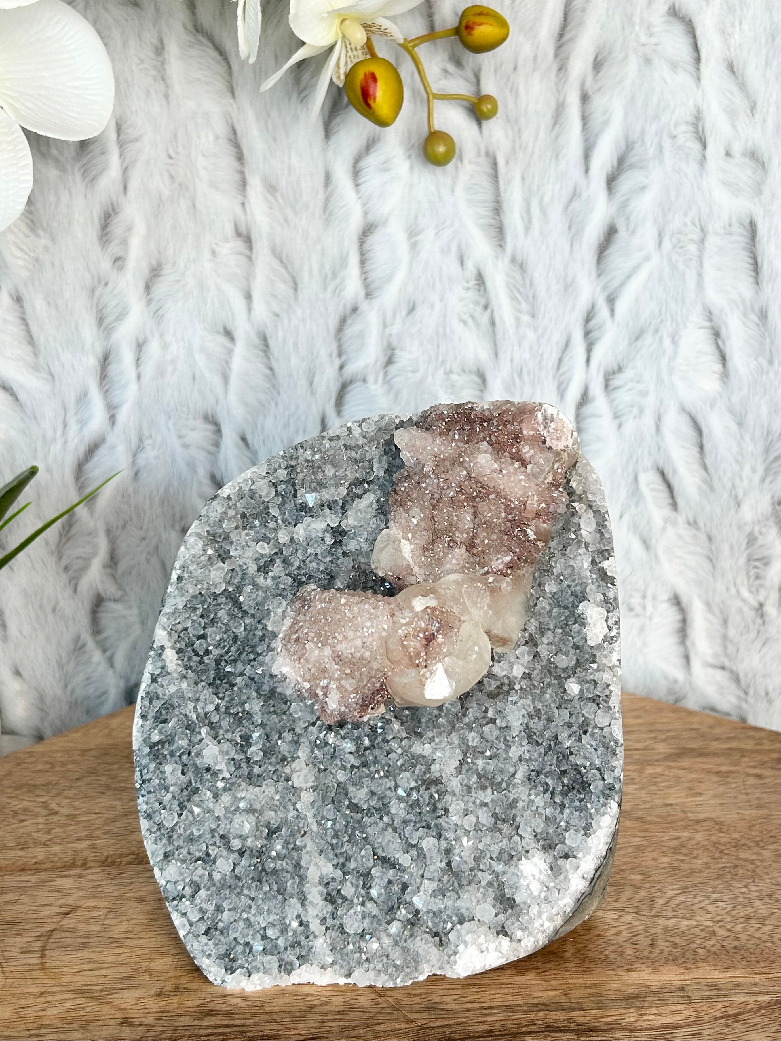 Large Rainbow Amethyst Cut Base with Calcite