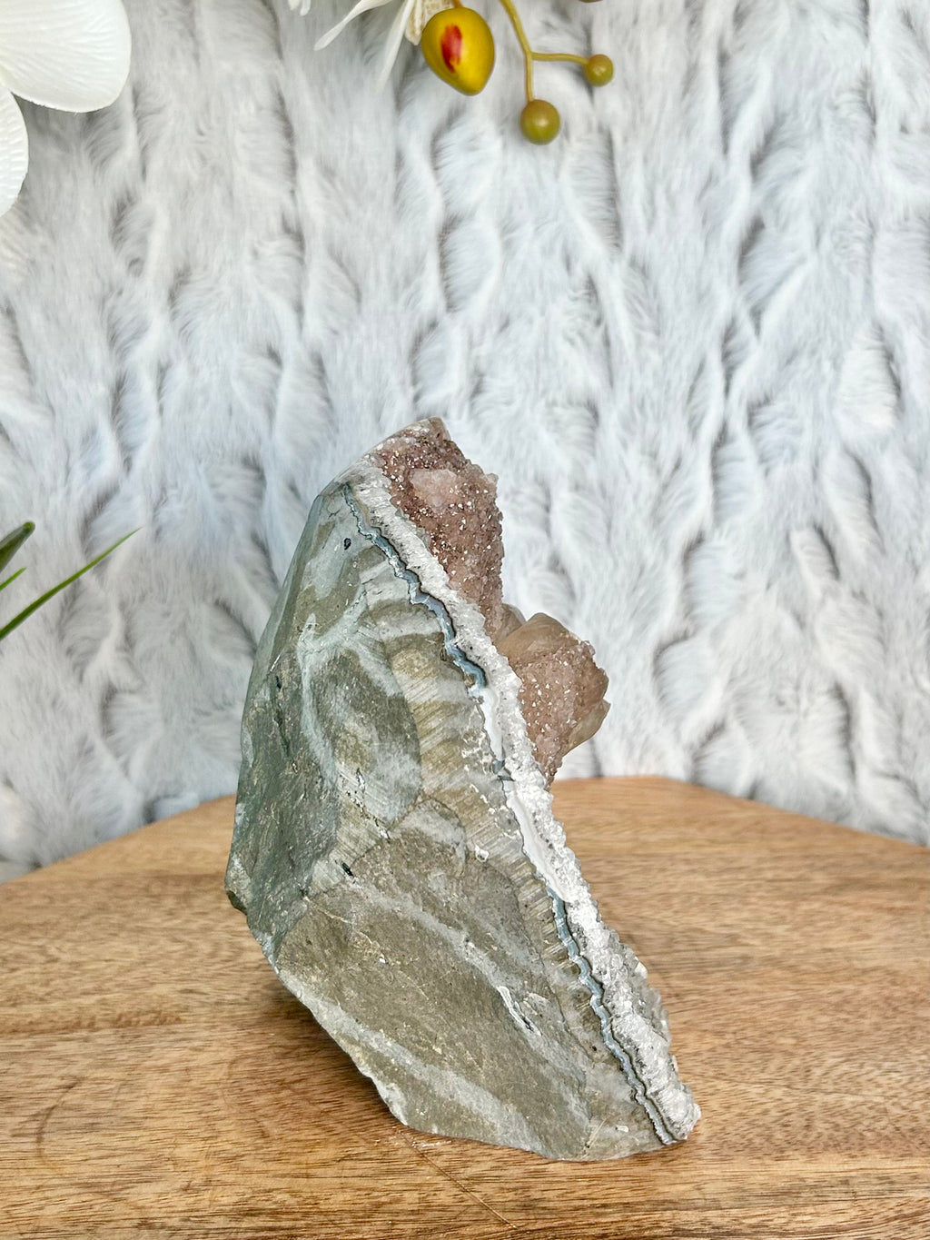 Large Rainbow Amethyst Cut Base with Calcite