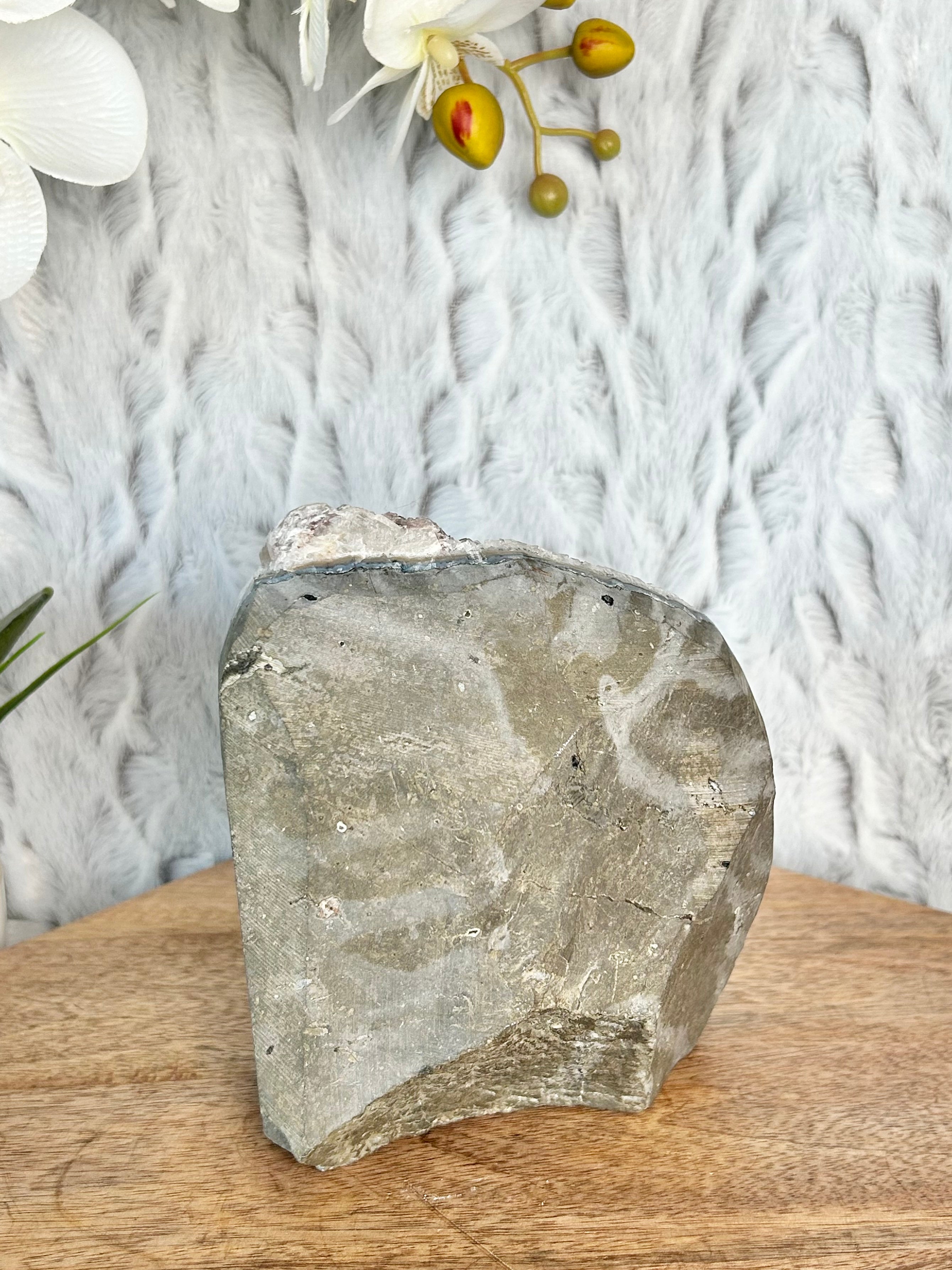 Large Rainbow Amethyst Cut Base with Calcite