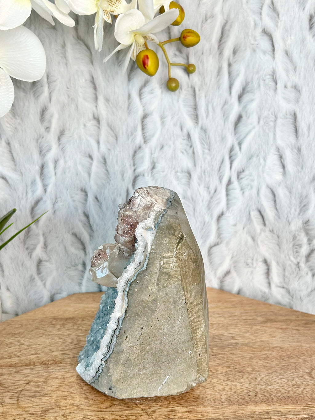 Large Rainbow Amethyst Cut Base with Calcite