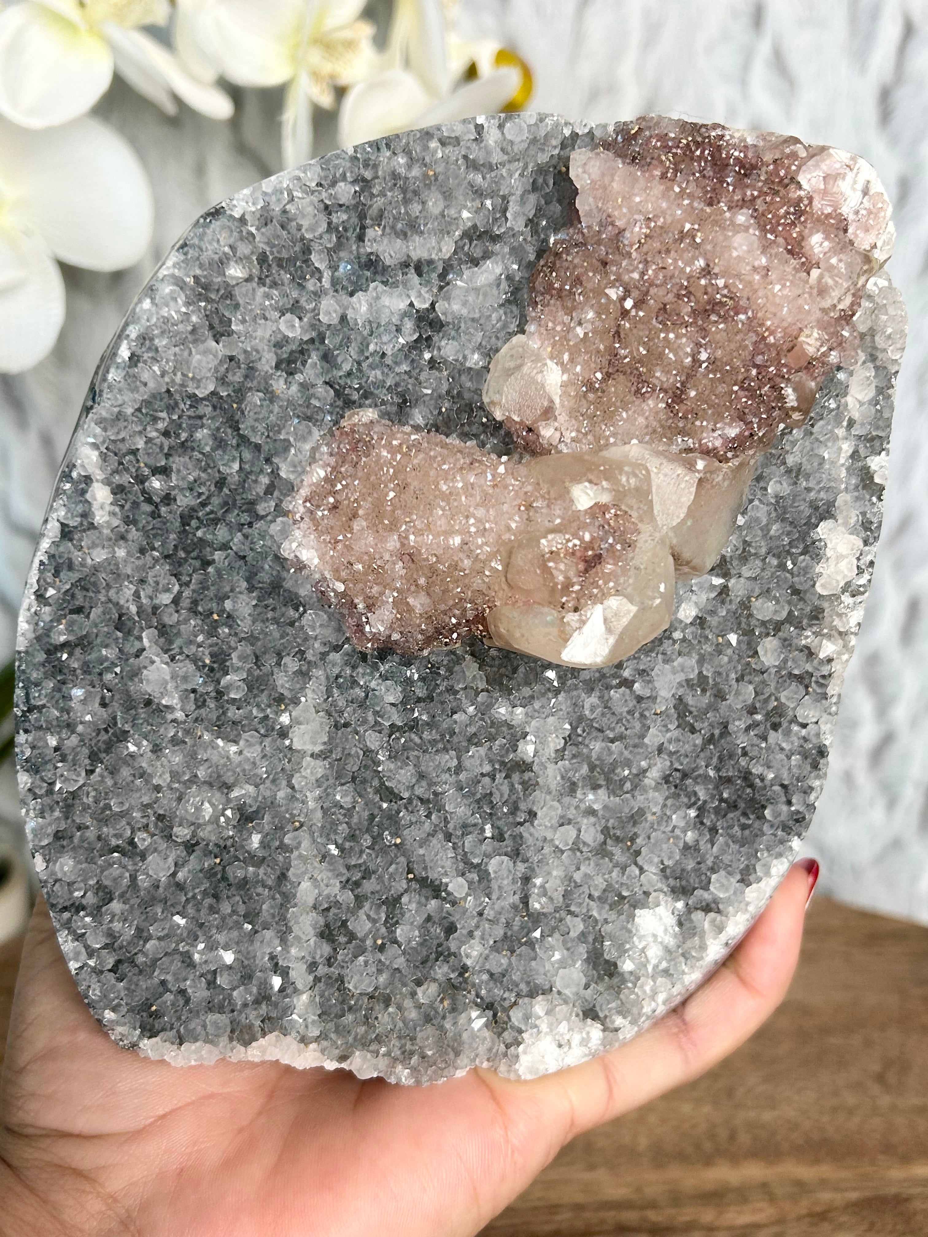 Large Rainbow Amethyst Cut Base with Calcite