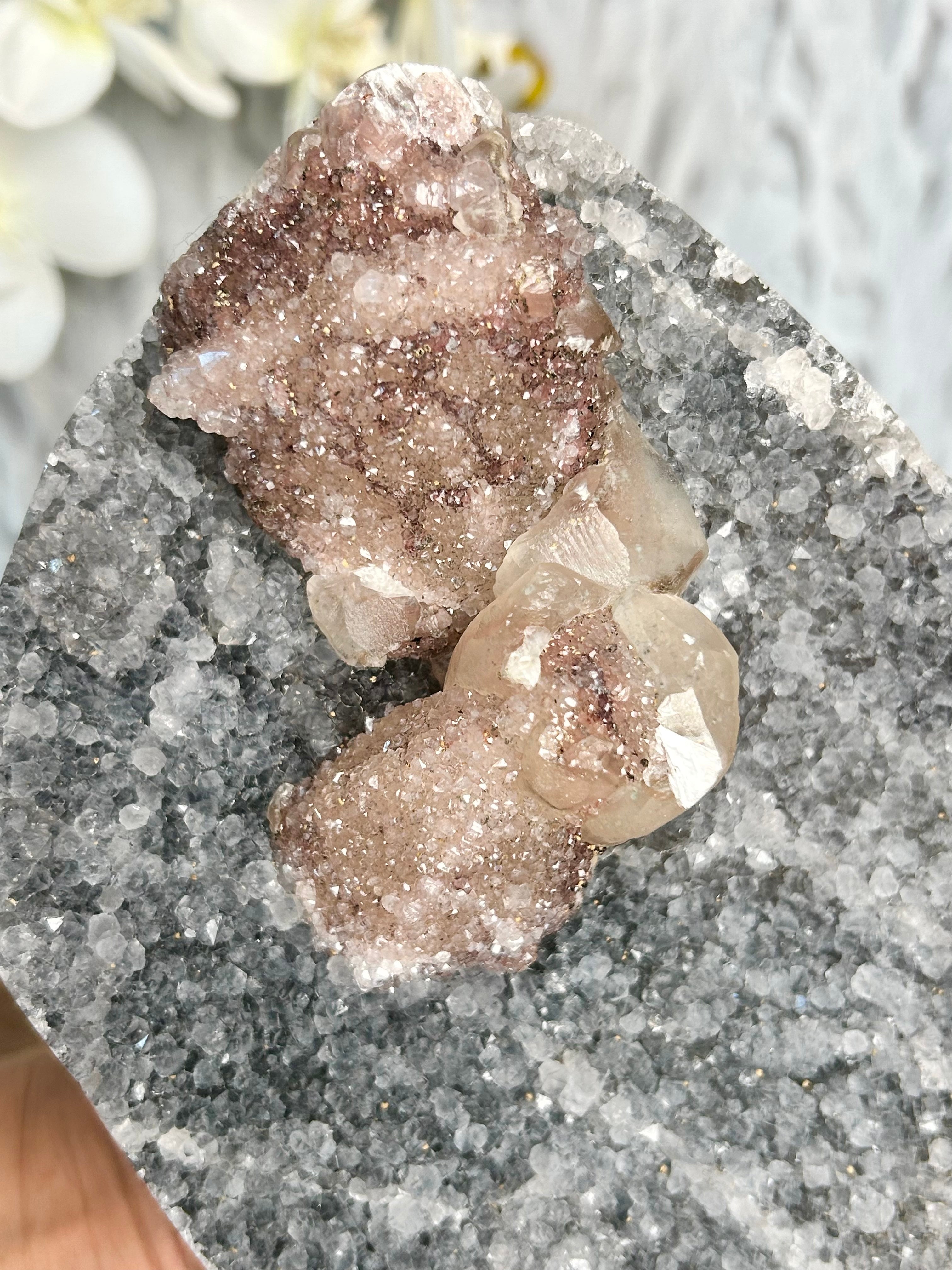 Large Rainbow Amethyst Cut Base with Calcite