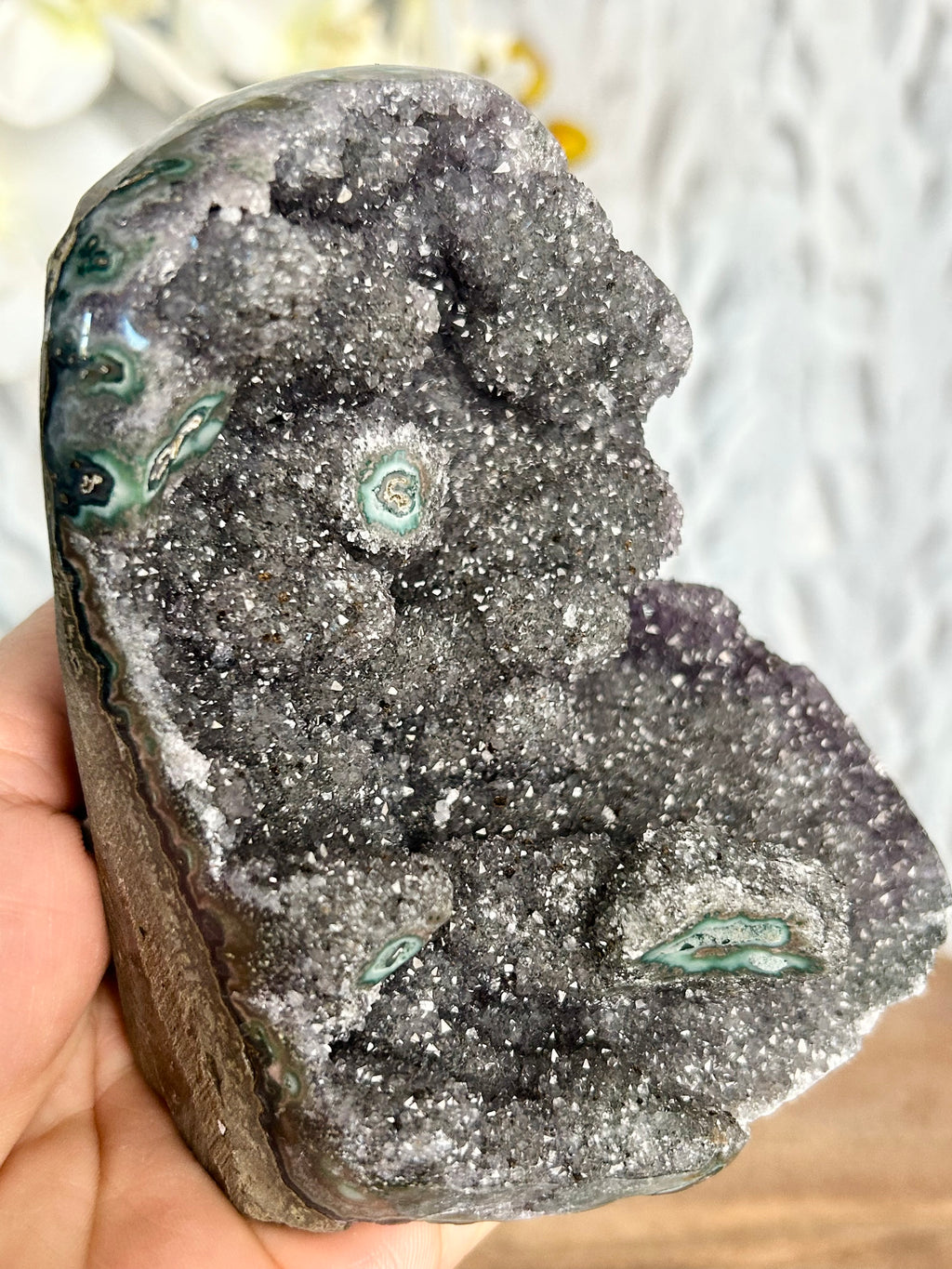 Stalactite Green Amethyst Cut Base