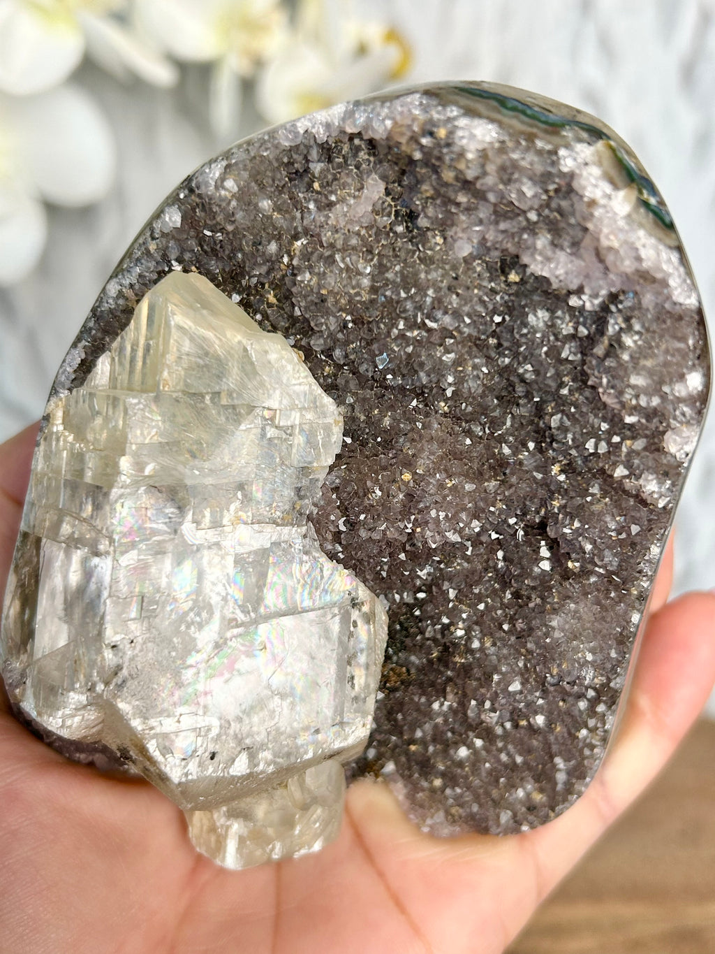 Rainbow Amethyst with Large Calcite