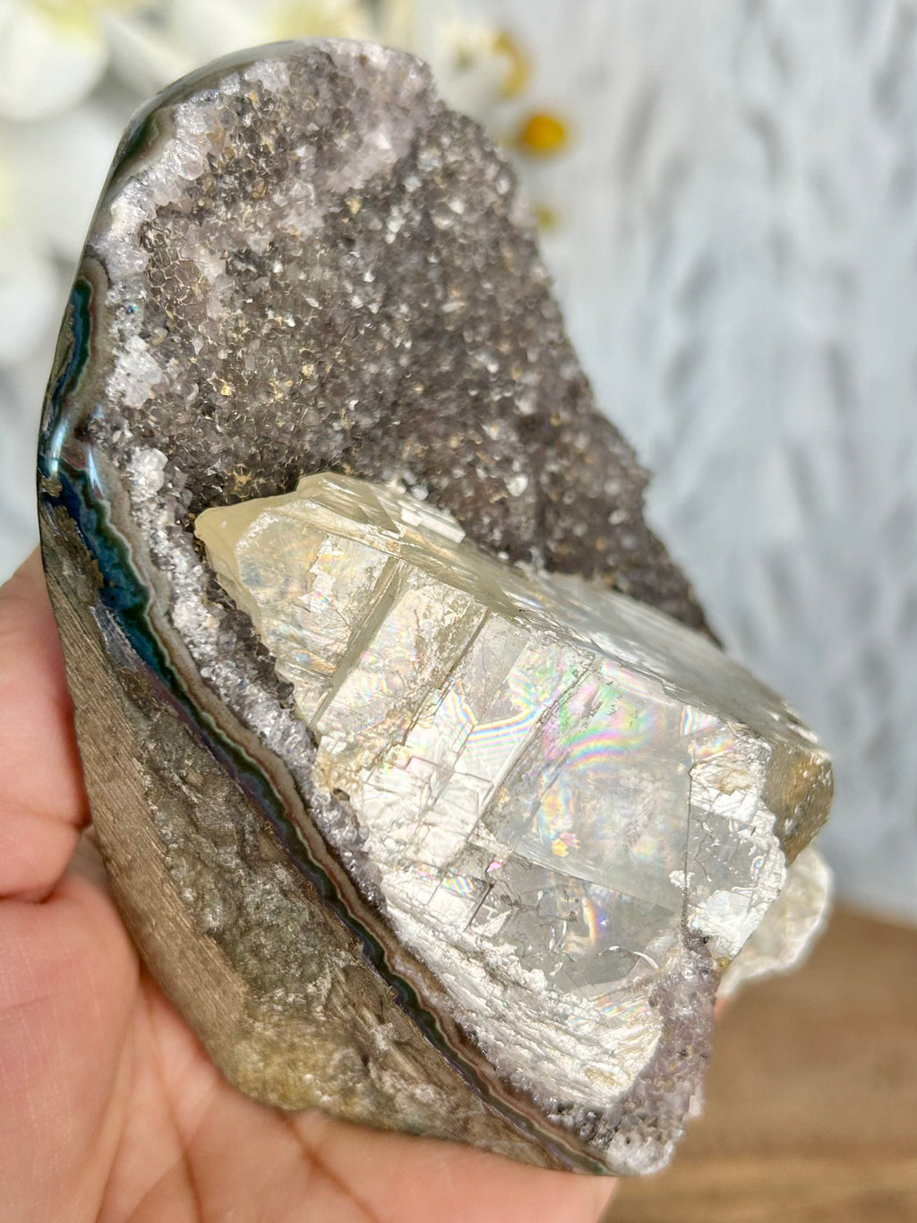 Rainbow Amethyst with Large Calcite