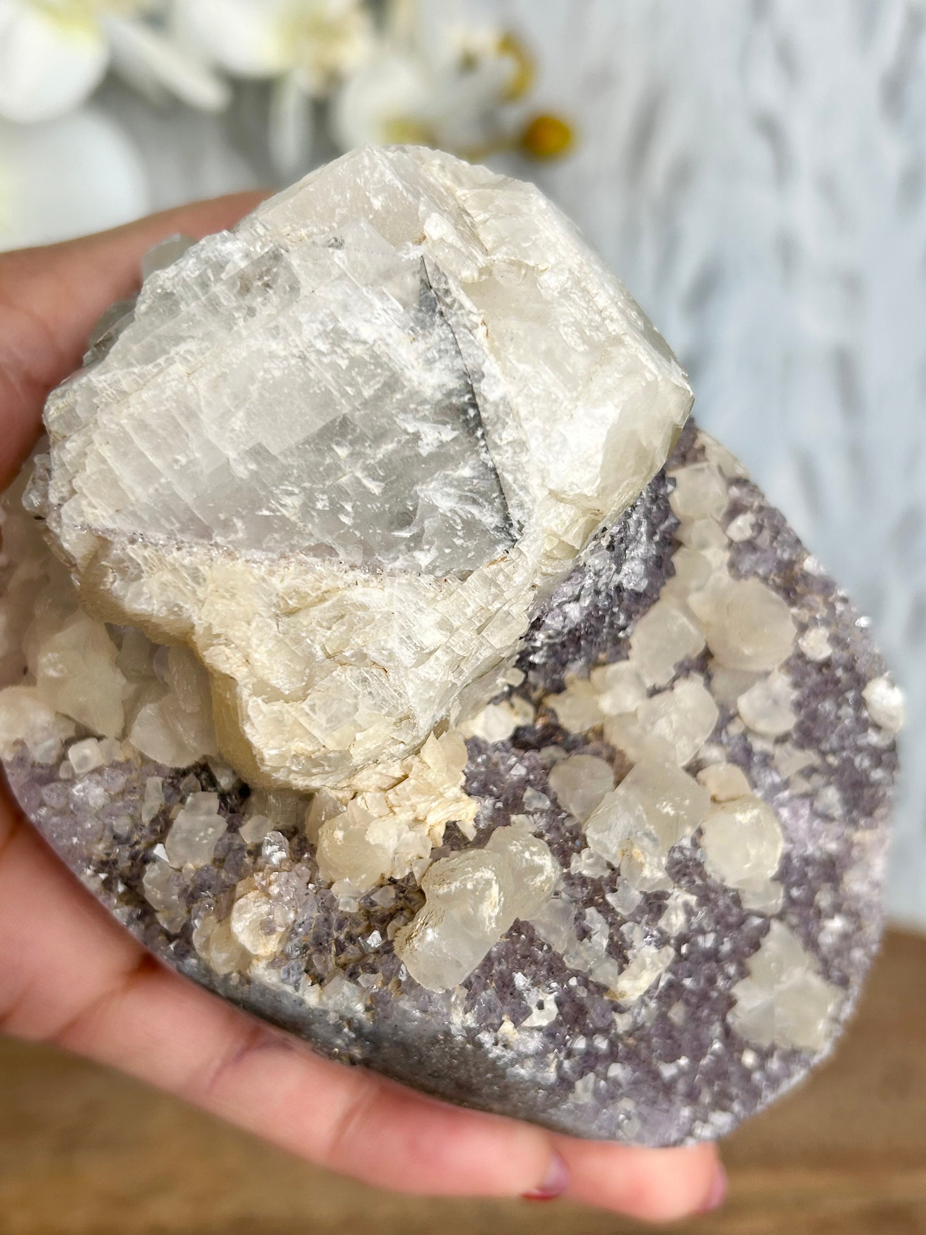 Calcite covered Amethyst Cut Base