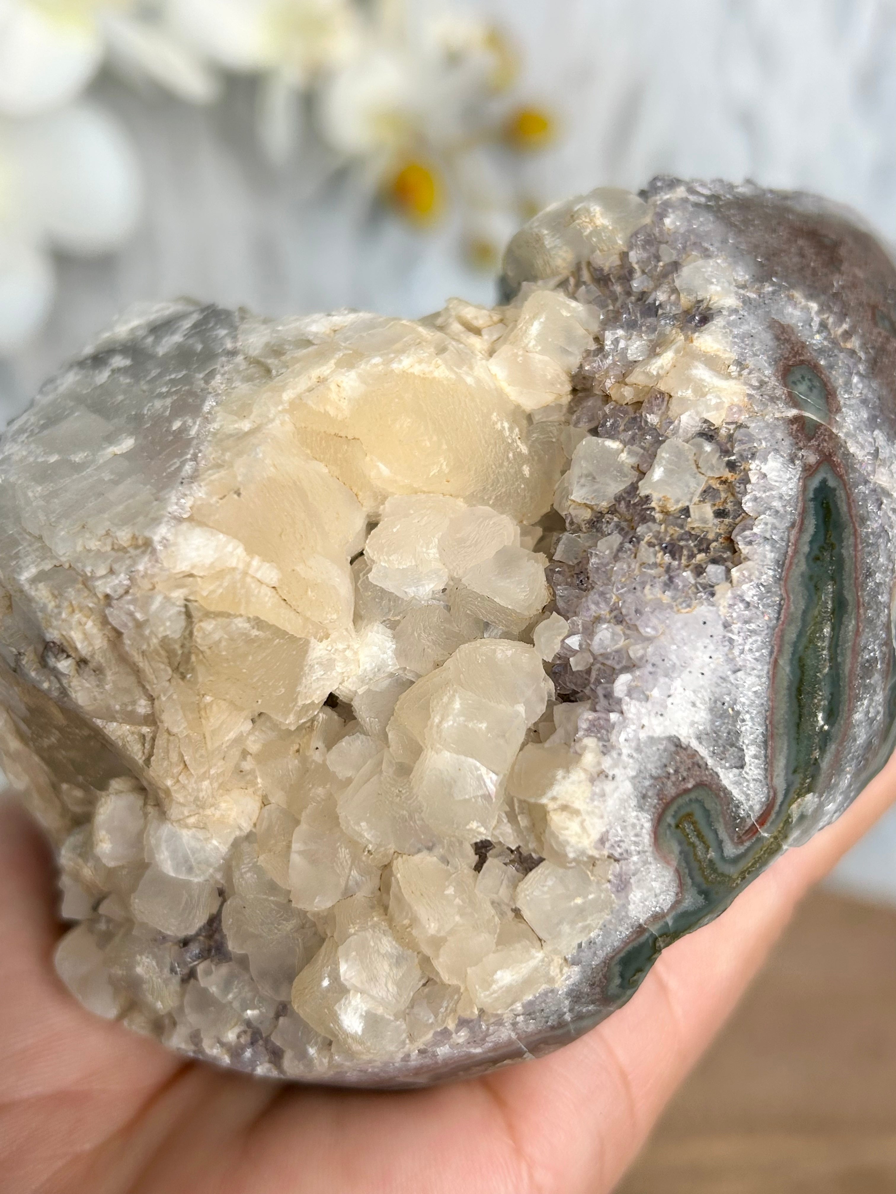 Calcite covered Amethyst Cut Base