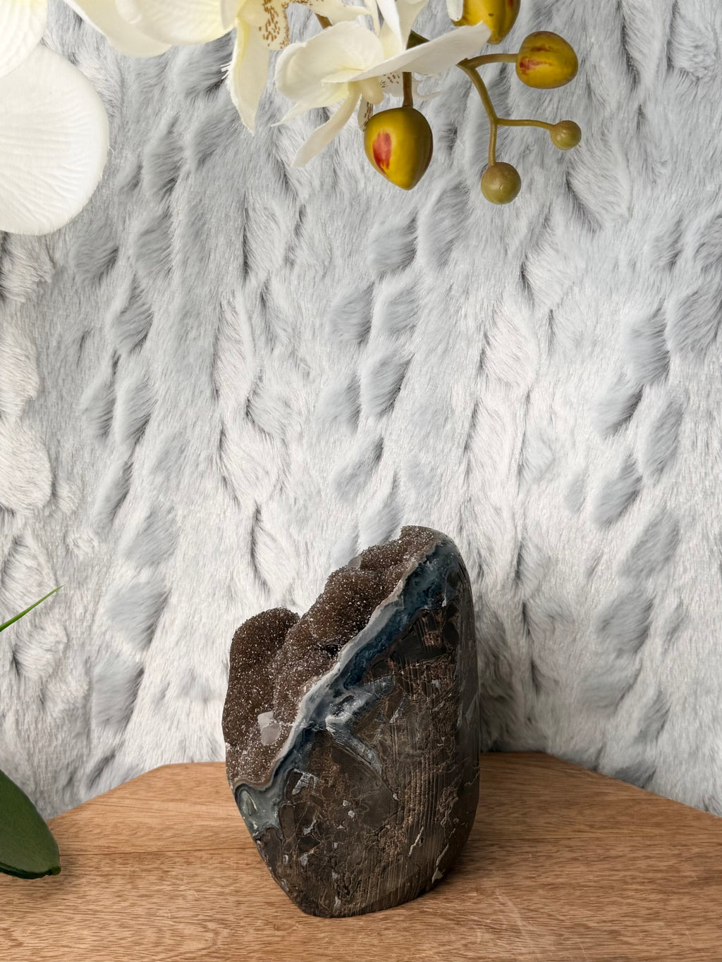 Uruguayan Rainbow Brown Druse Cut Base with Uv Reactive Calcites