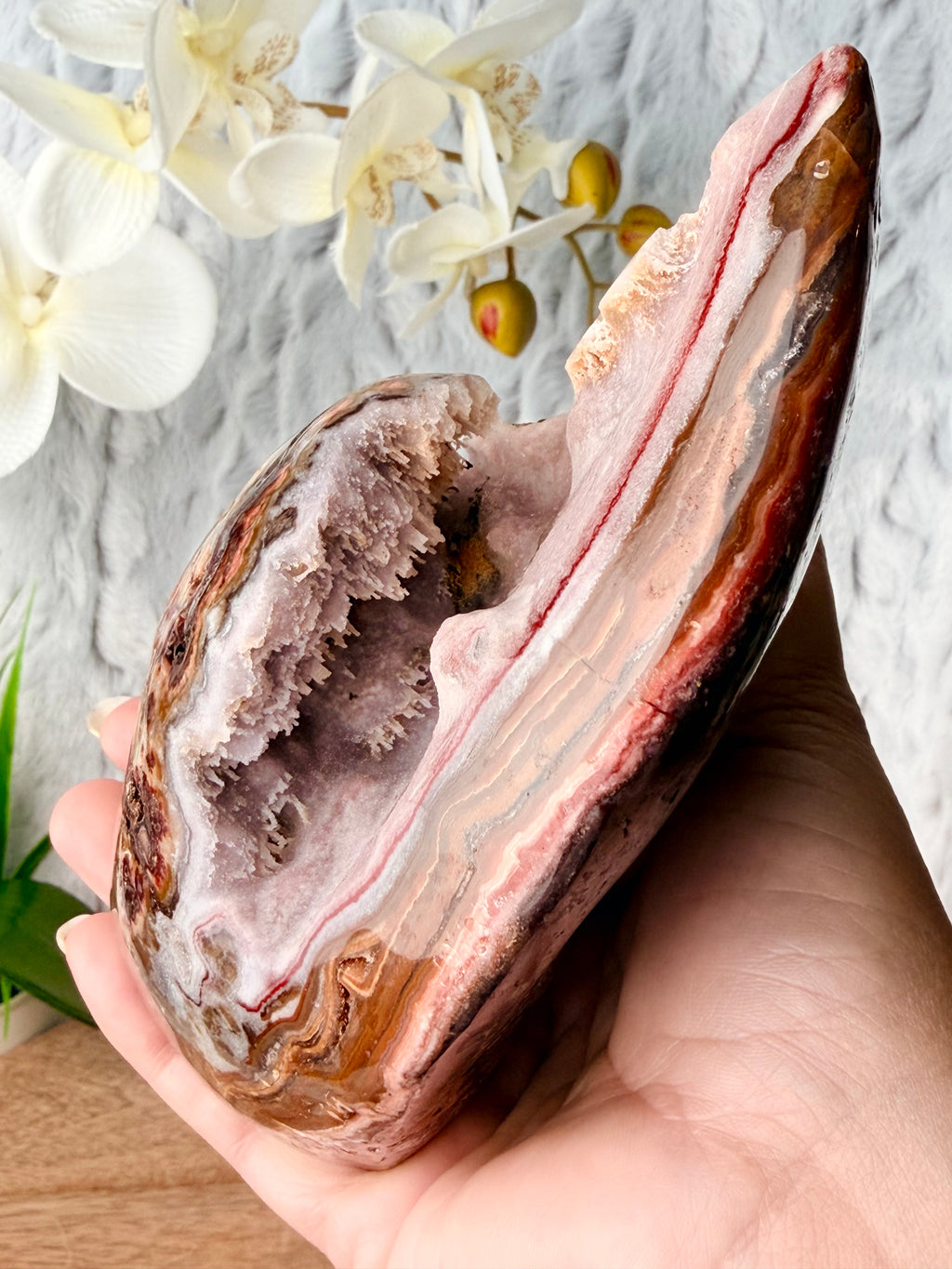 Uruguayan Pink Chalcedony Agate Cut Base