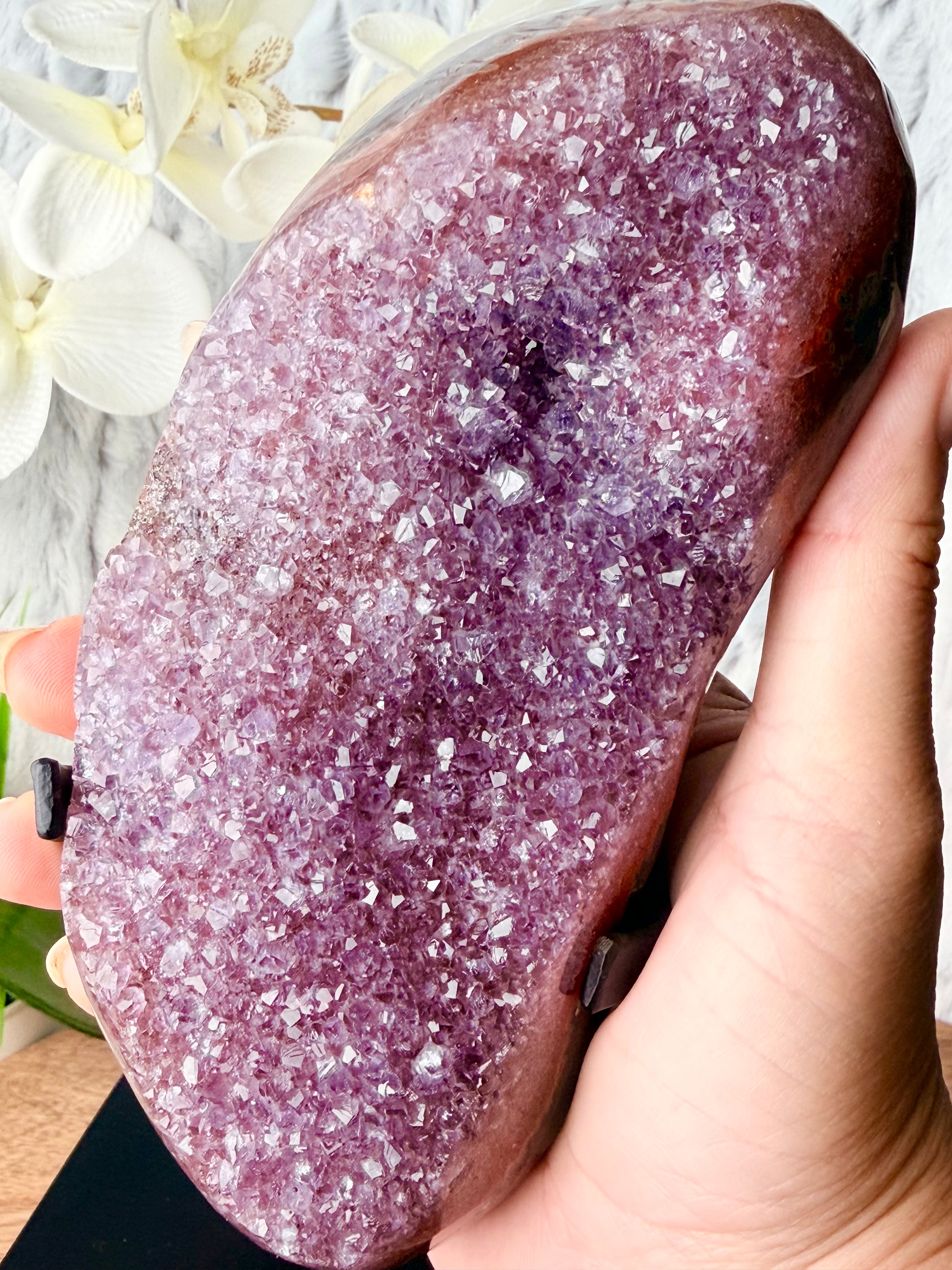 Uruguayan Rainbow Amethyst Geode on stand