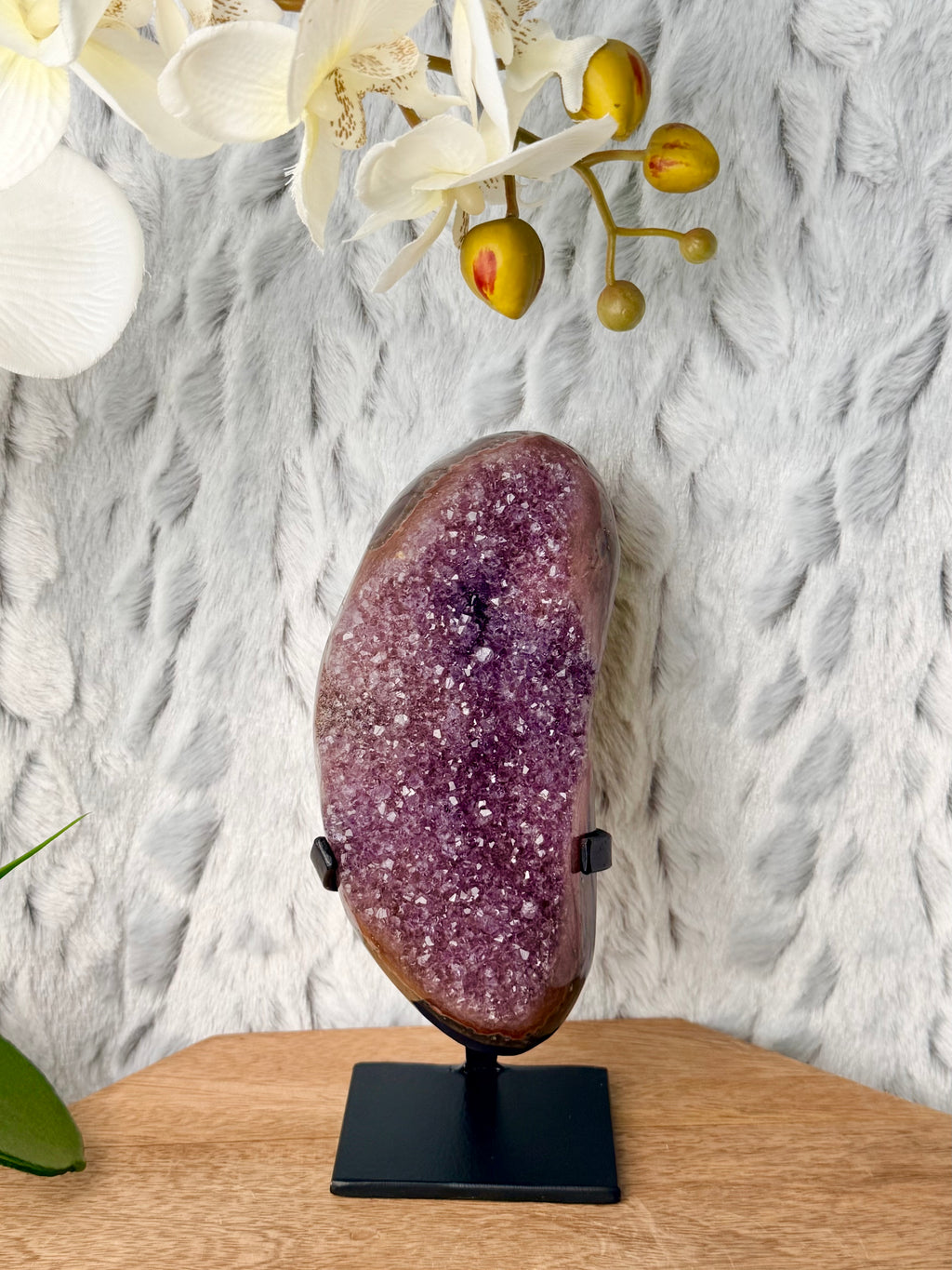 Uruguayan Rainbow Amethyst Geode on stand
