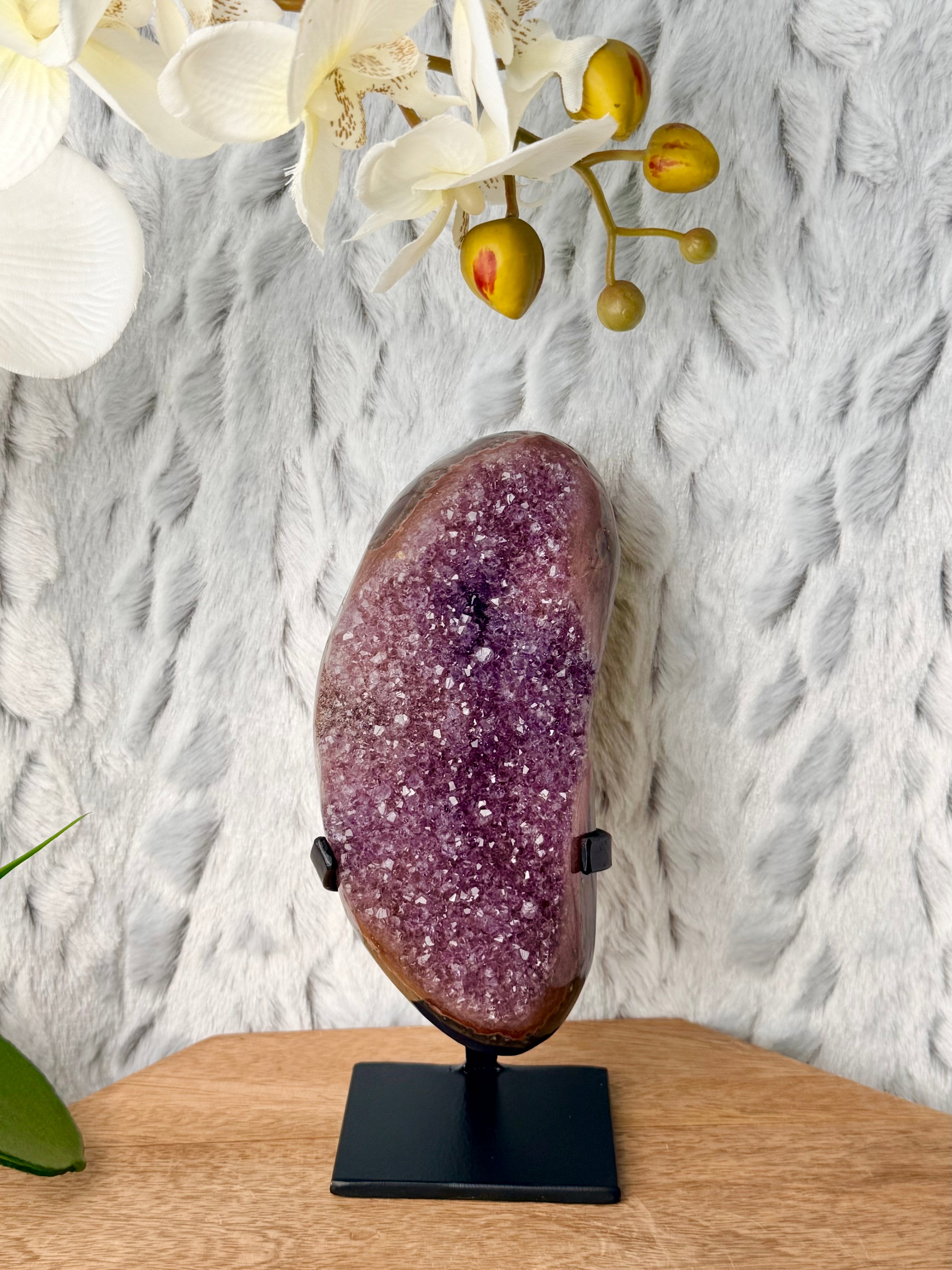 Uruguayan Rainbow Amethyst Geode on stand