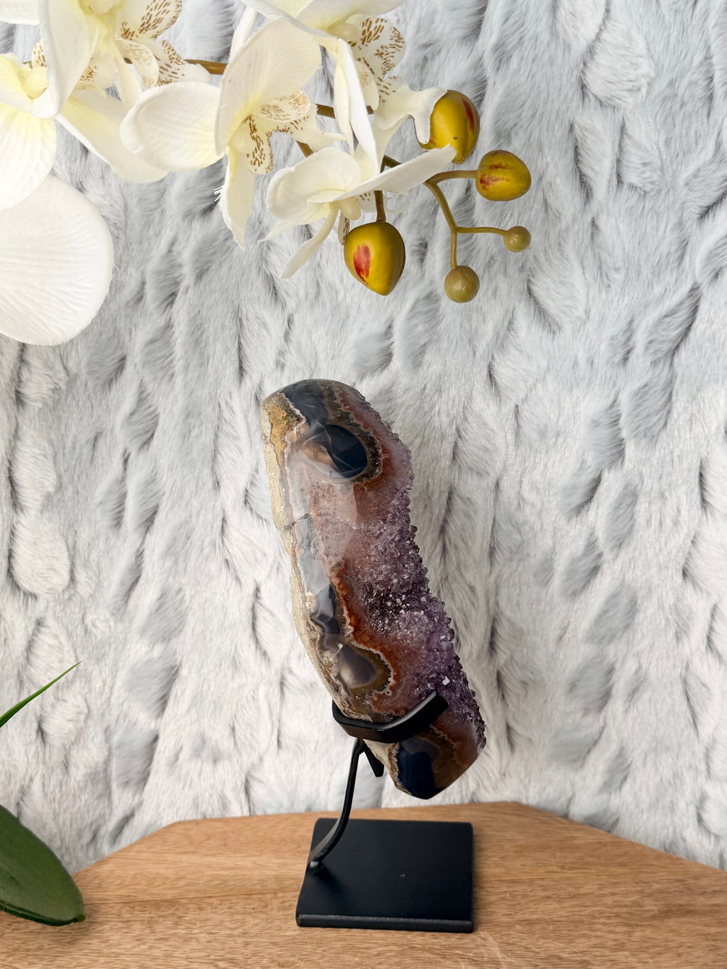 Uruguayan Rainbow Amethyst Geode on stand