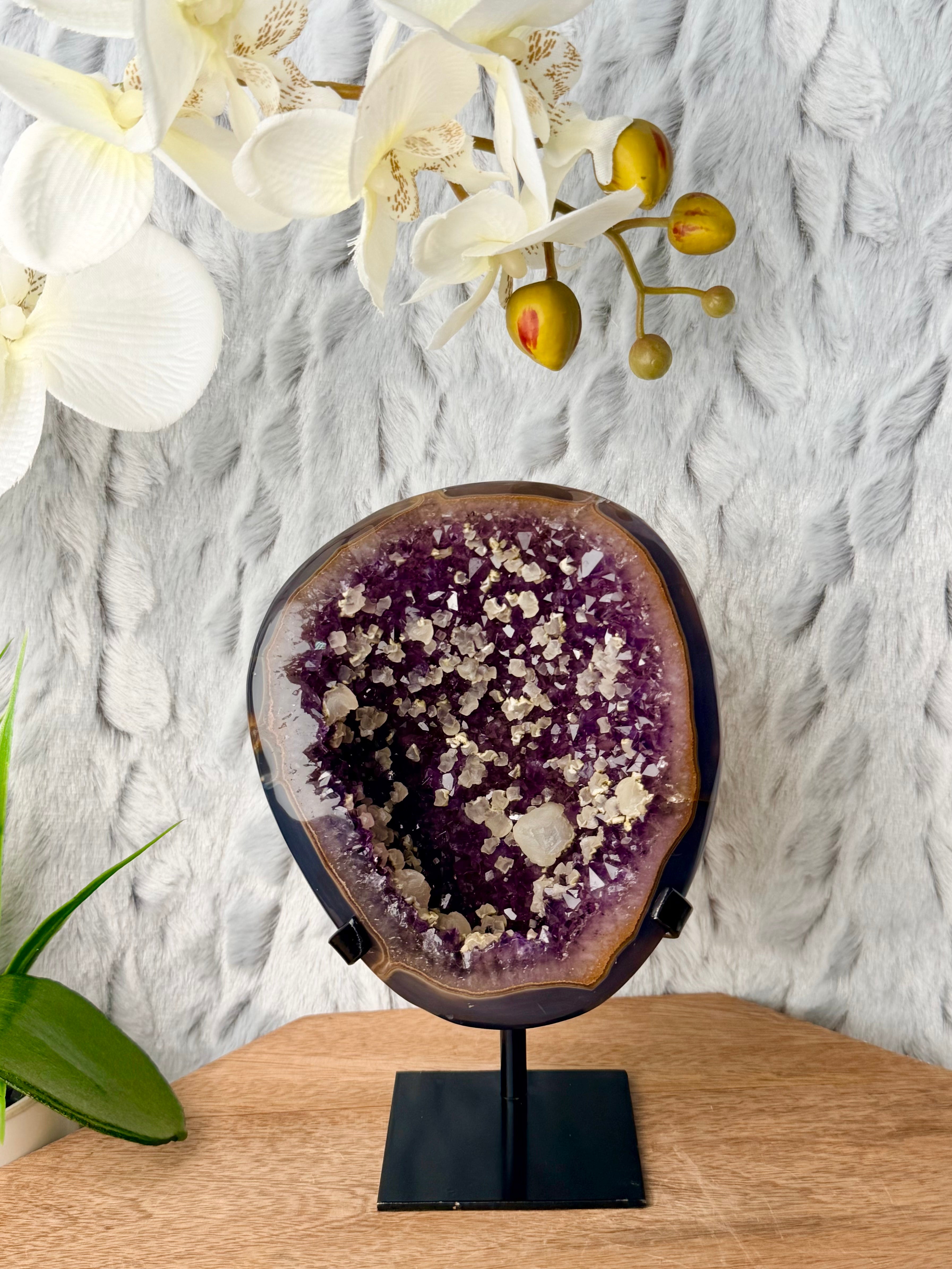 Uruguayan Rainbow Amethyst Geode with UV Reactive Calcites