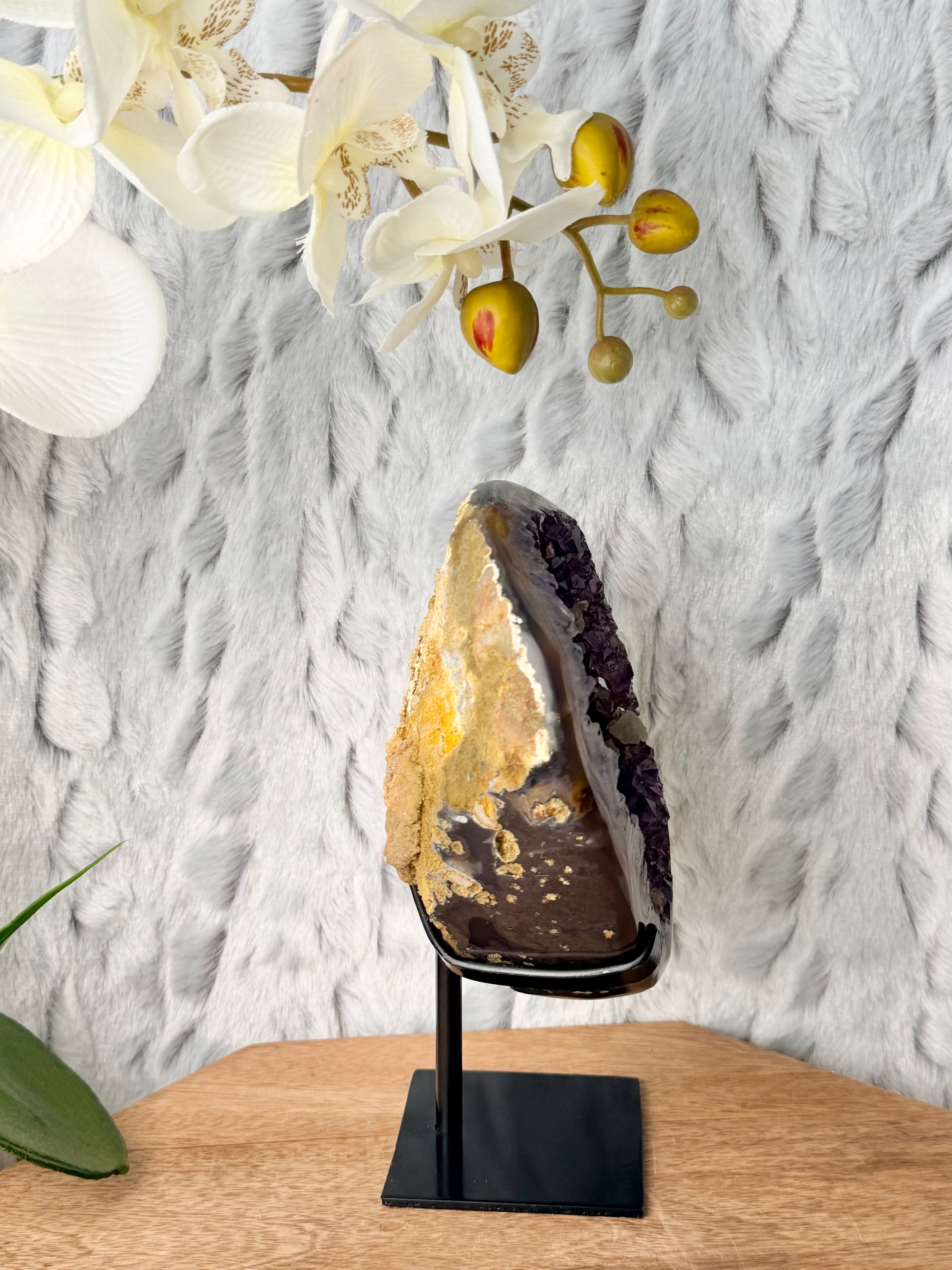 Uruguayan Rainbow Amethyst Geode with UV Reactive Calcites
