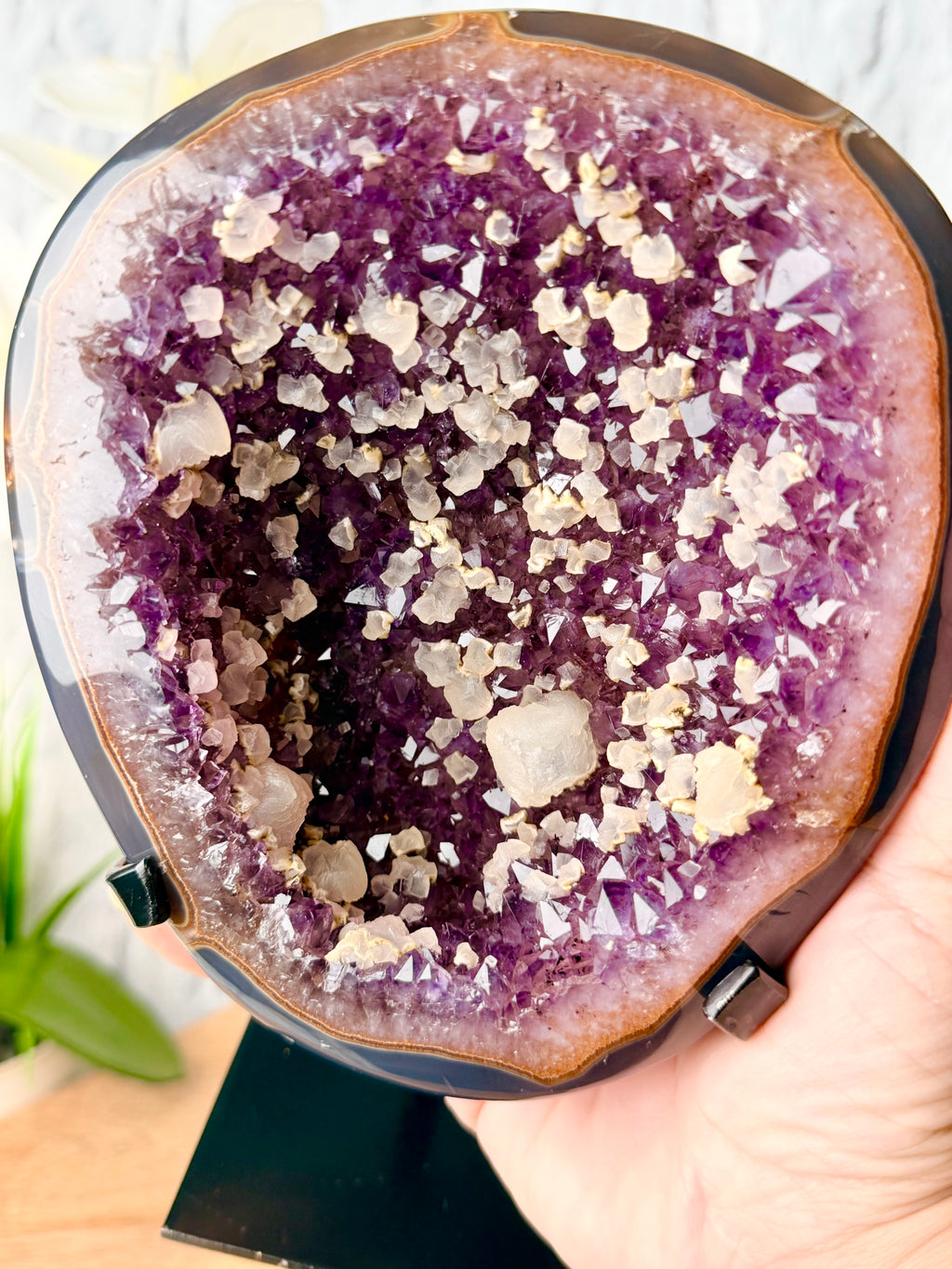 Uruguayan Rainbow Amethyst Geode with UV Reactive Calcites