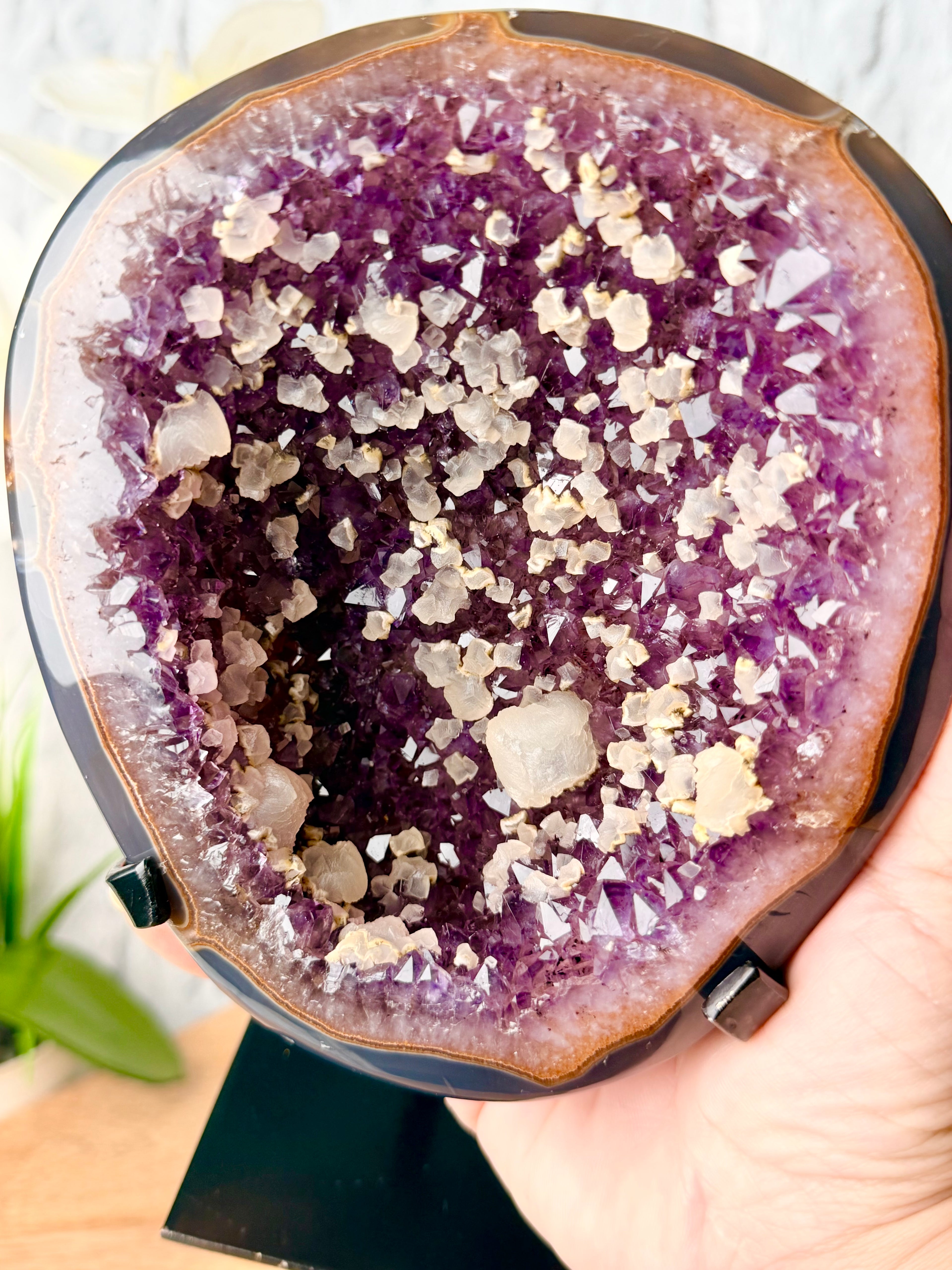 Uruguayan Rainbow Amethyst Geode with UV Reactive Calcites