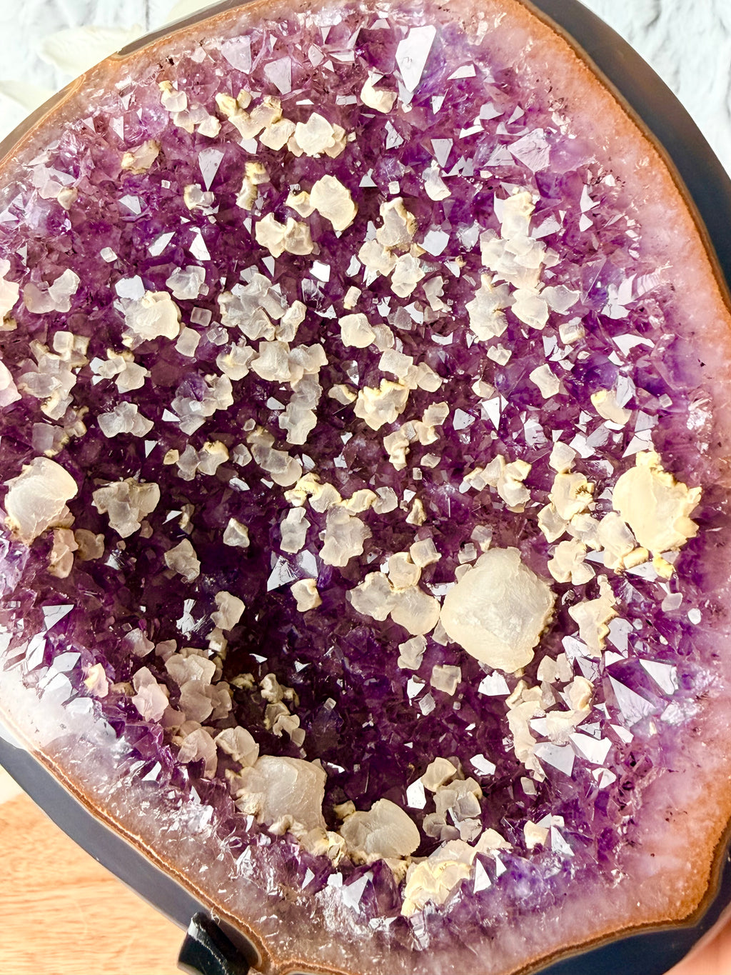 Uruguayan Rainbow Amethyst Geode with UV Reactive Calcites