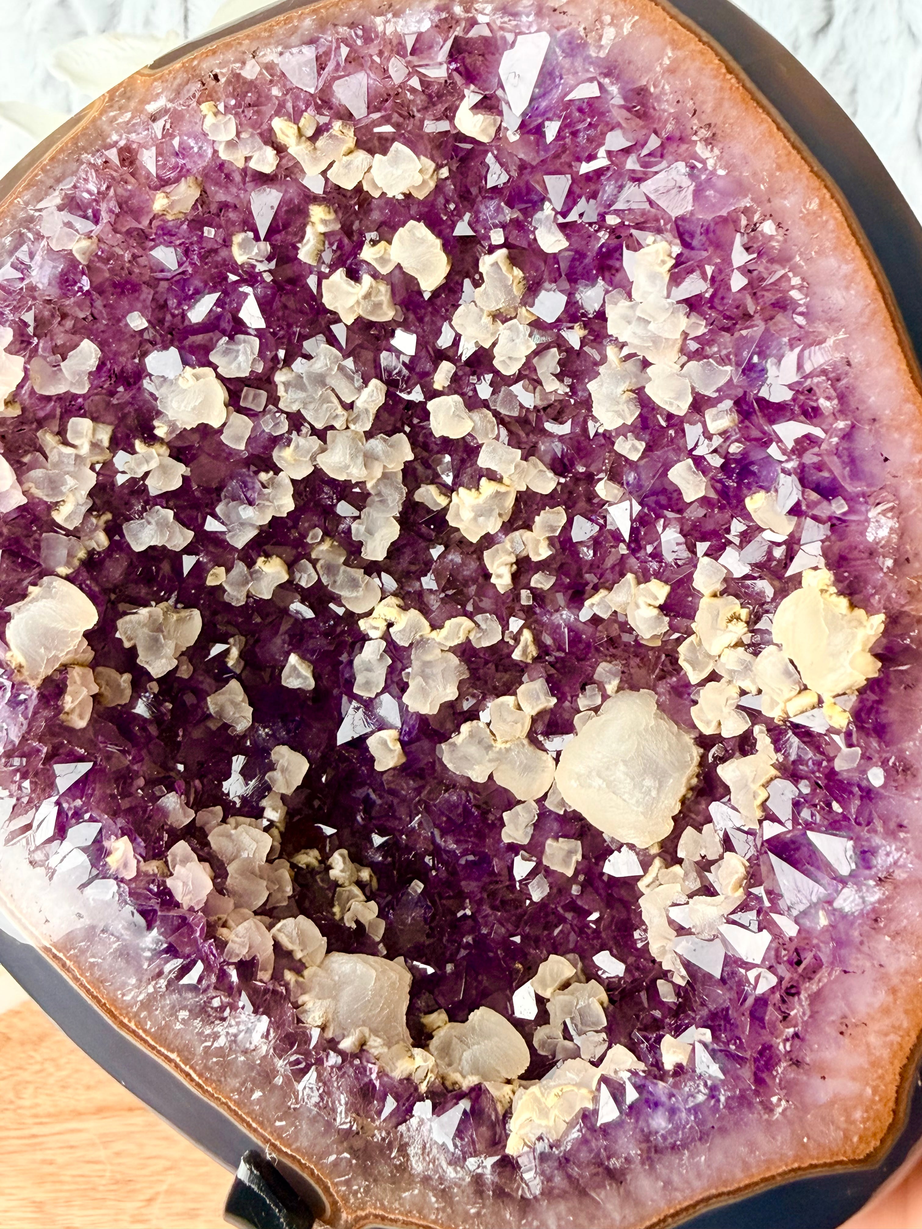 Uruguayan Rainbow Amethyst Geode with UV Reactive Calcites