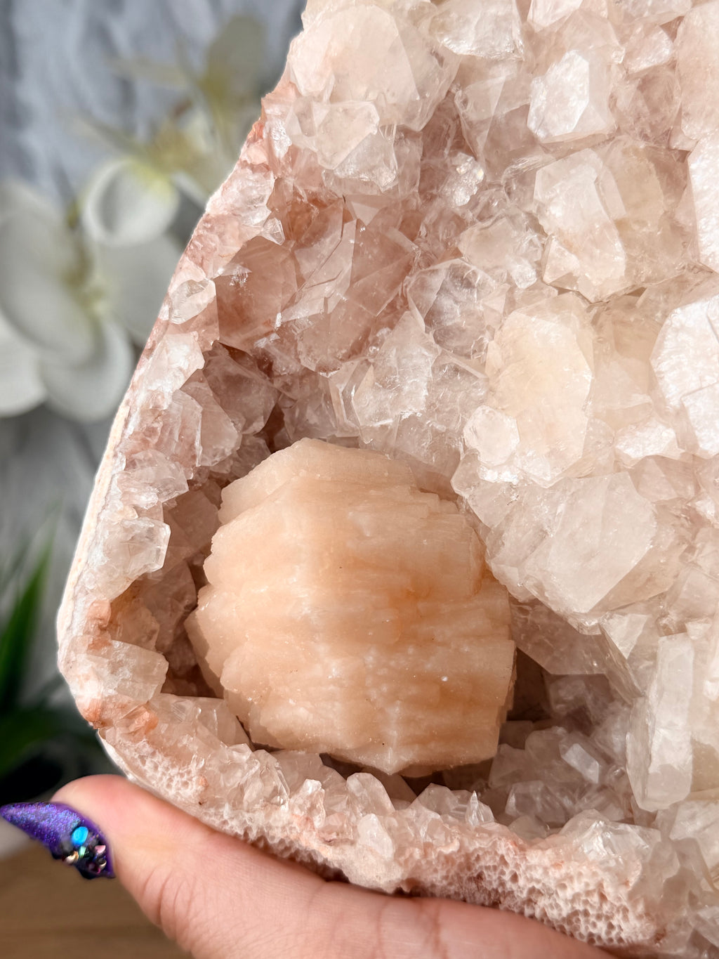 Large Apophyllite Cut Base with a Large Round Stilbite