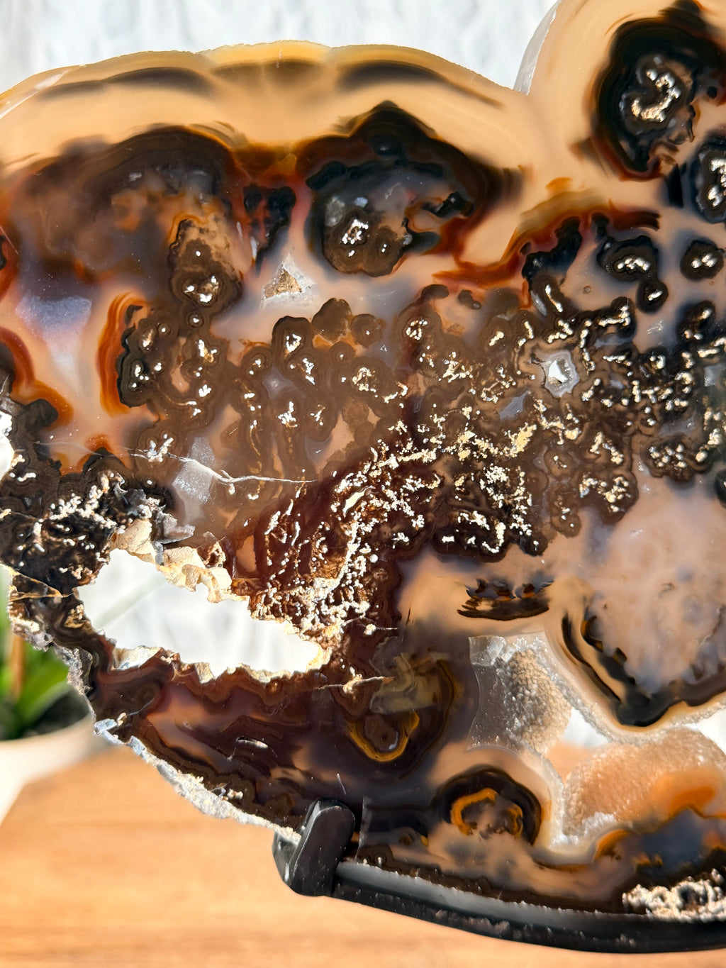 Large Black, Brown and Blue Agate Slice on stand