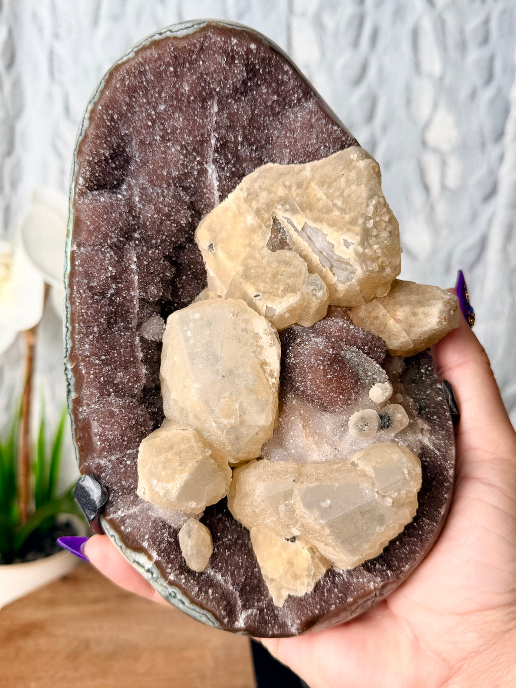 Large Uruguayan Reddish Rainbow Amethyst with UV Reactive Calcite