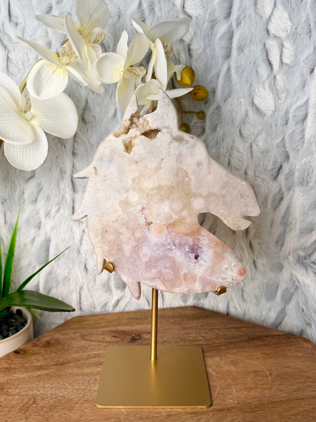 Large Pink Amethyst Horse Carving on stand