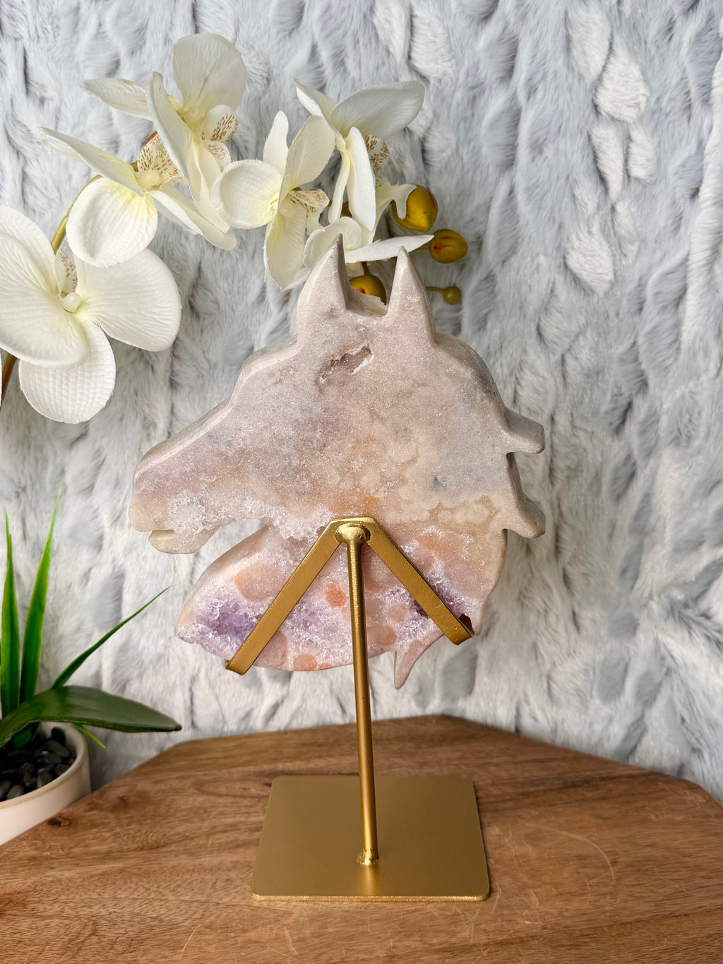 Large Pink Amethyst Horse Carving on stand