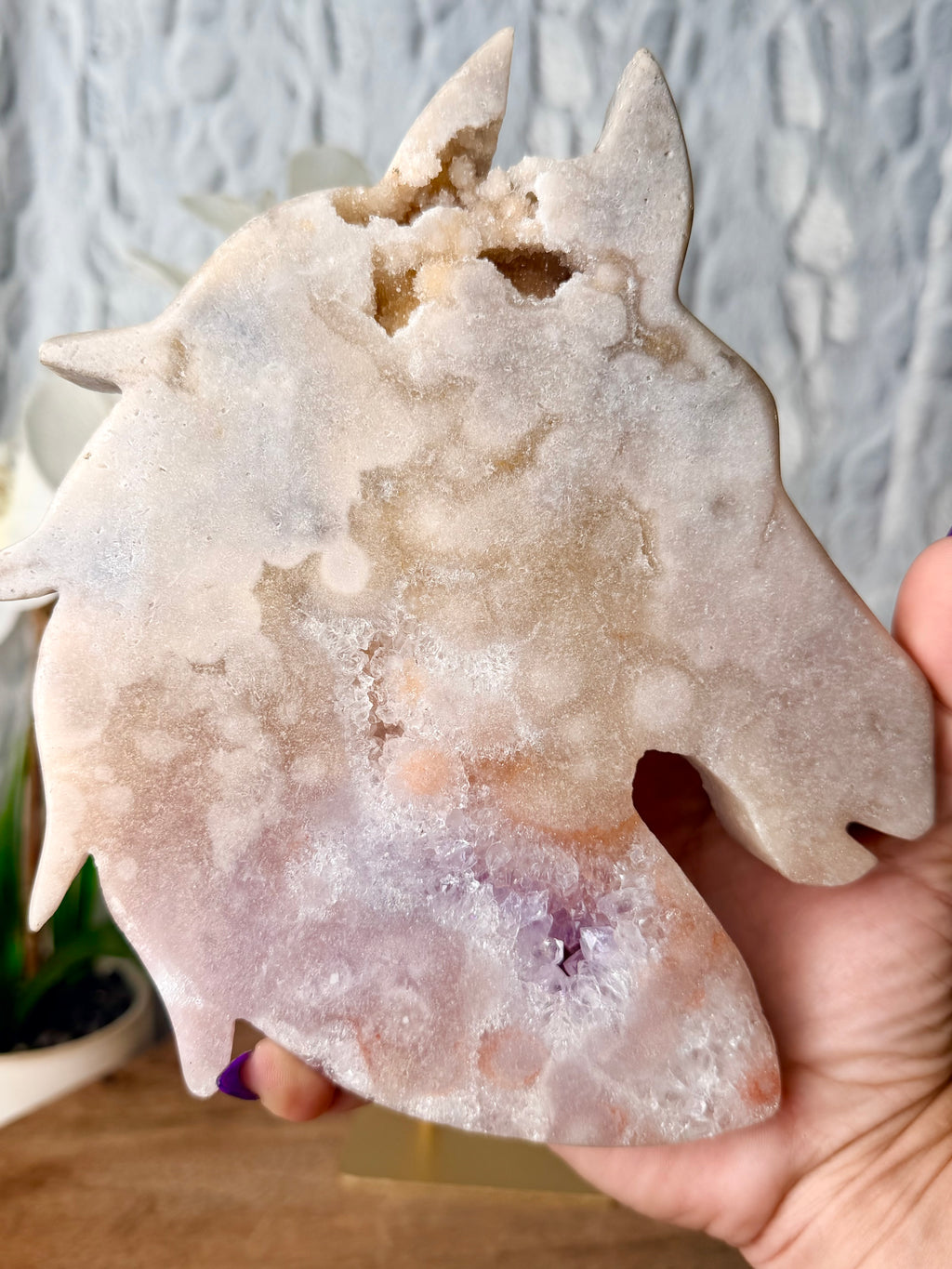 Large Pink Amethyst Horse Carving on stand