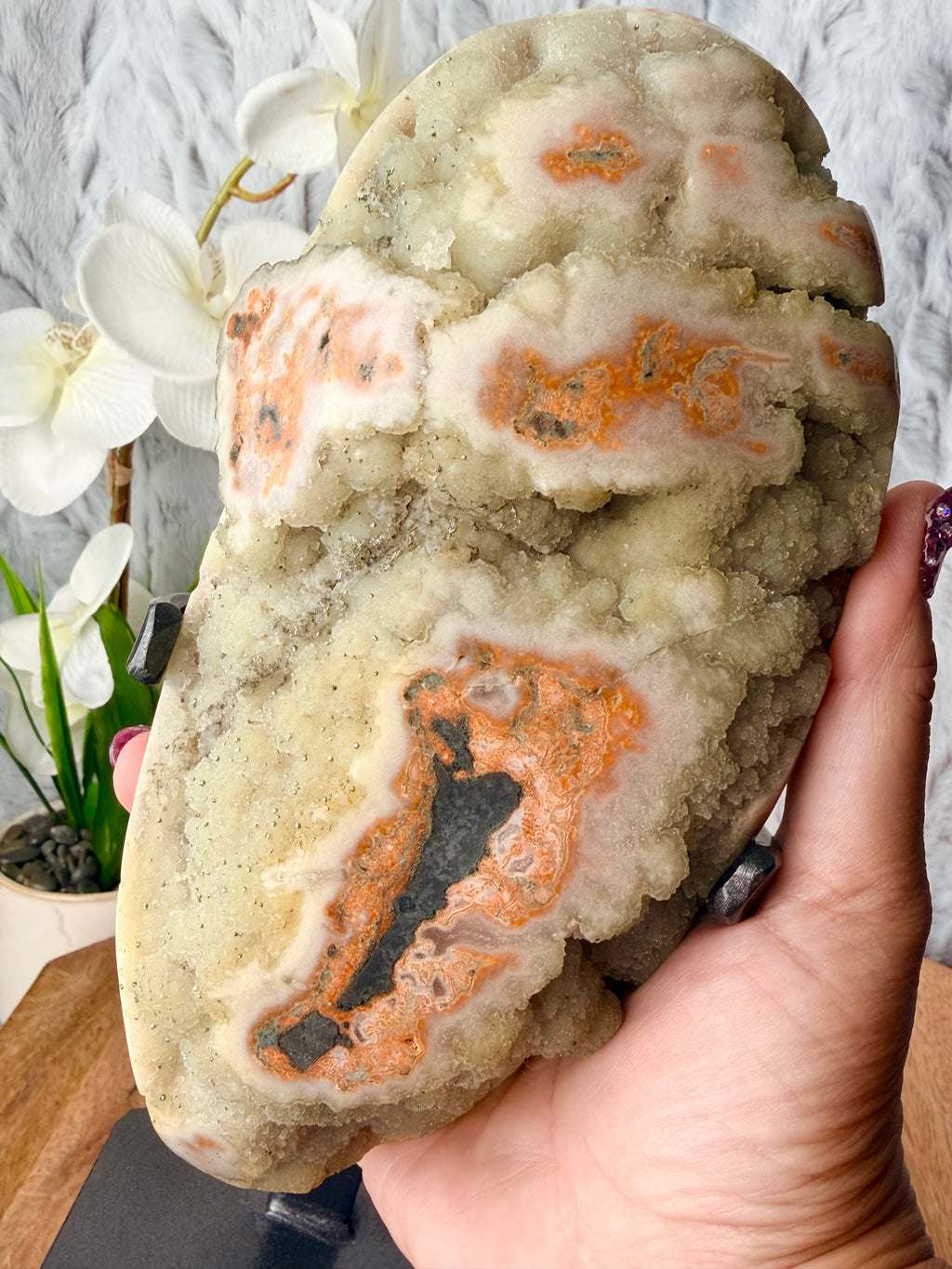 Unique Chalcedony Agate Geode with Pyrite beads