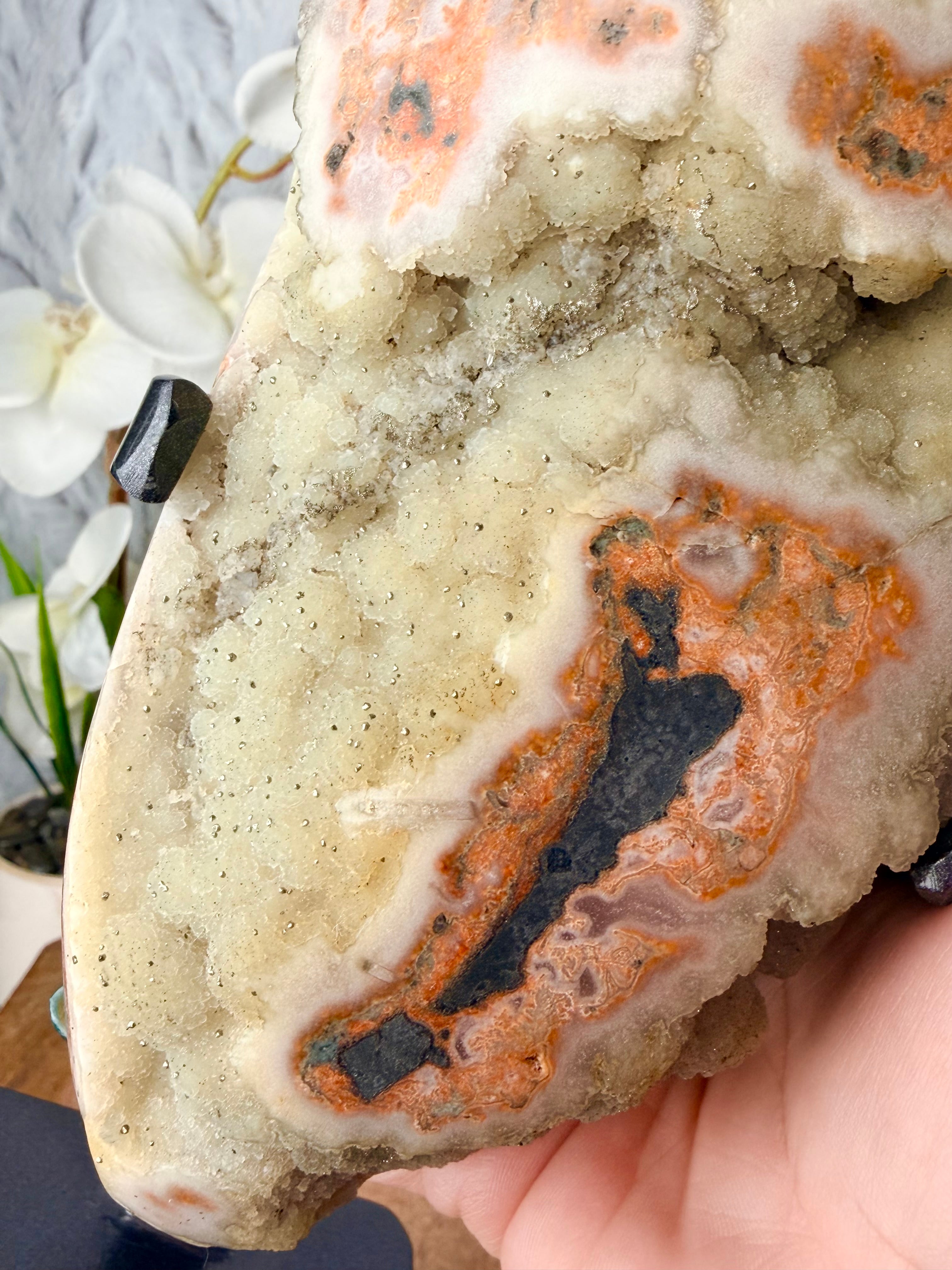 Unique Chalcedony Agate Geode with Pyrite beads